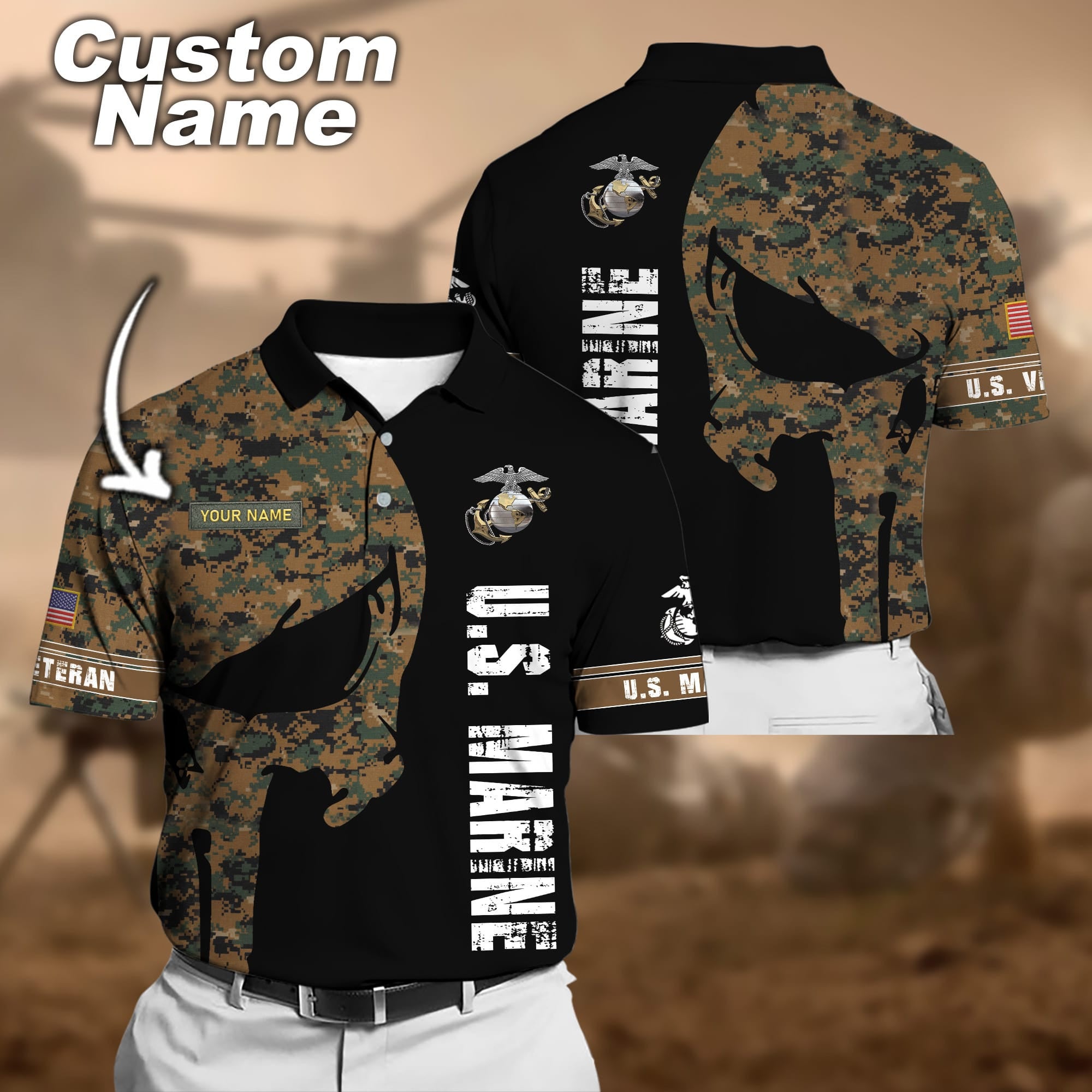Premium Multiple US Military Services Veteran Personalize Polo Shirt