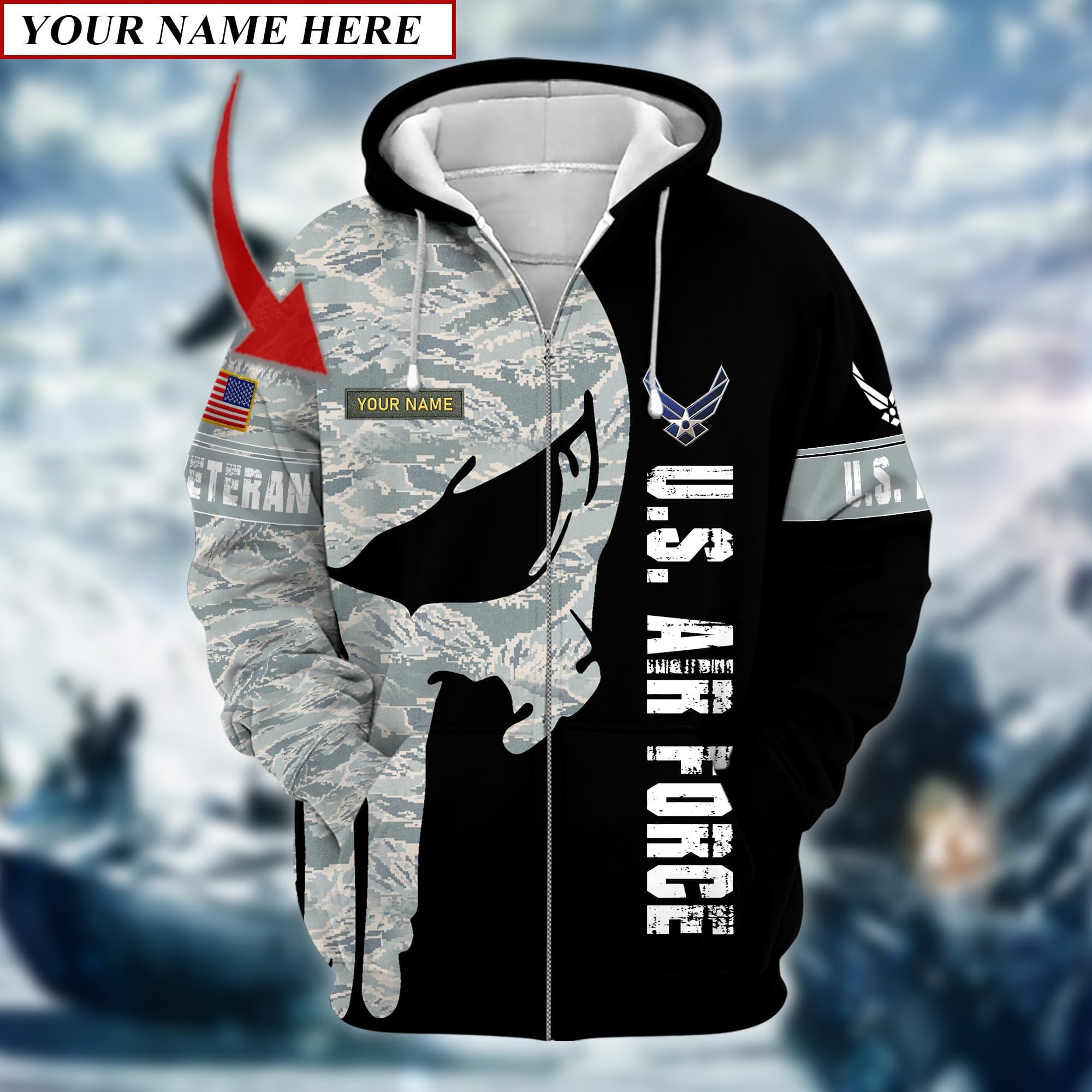 Premium Multiple US Military Services Veteran Personalize Zip Hoodie