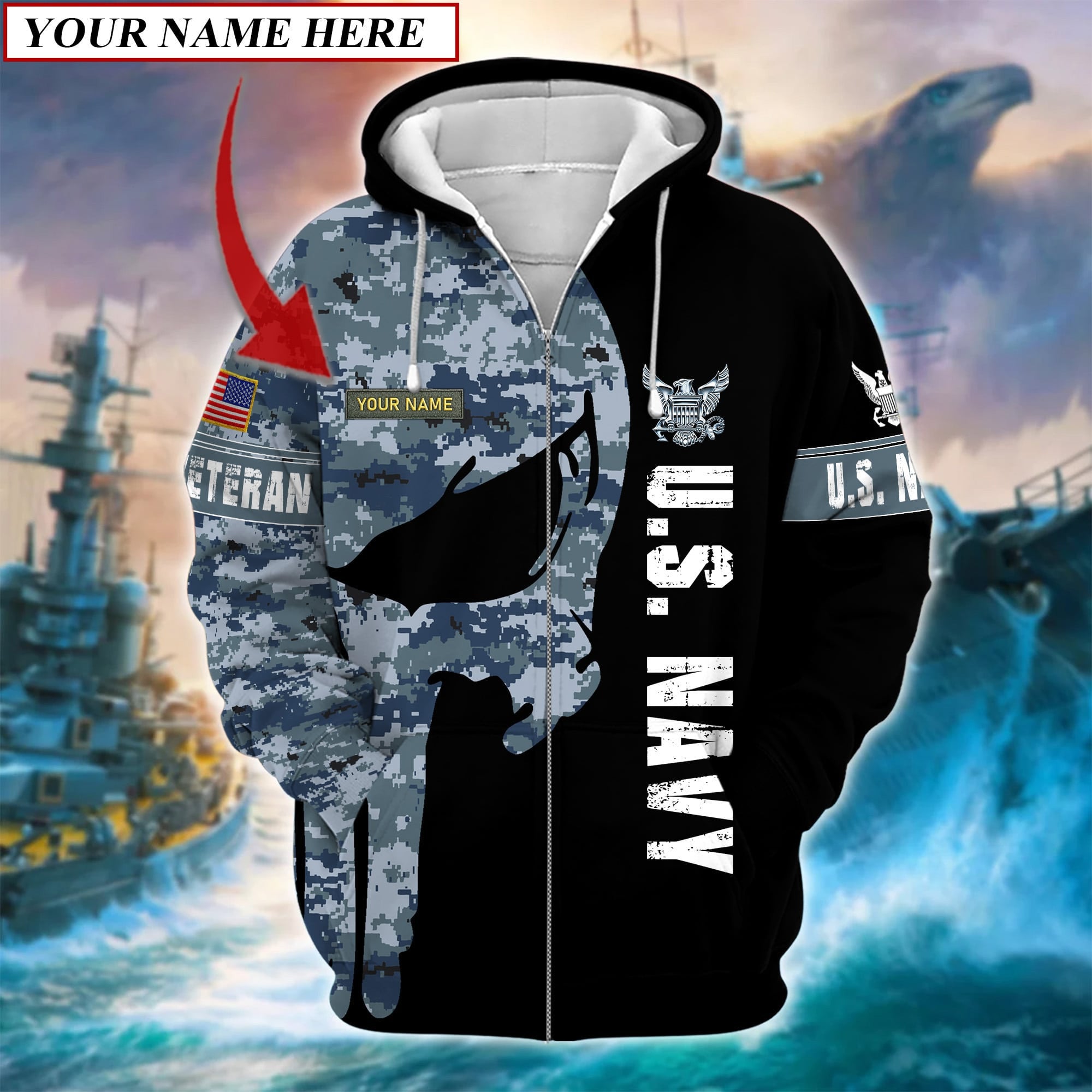 Premium Multiple US Military Services Veteran Personalize Zip Hoodie