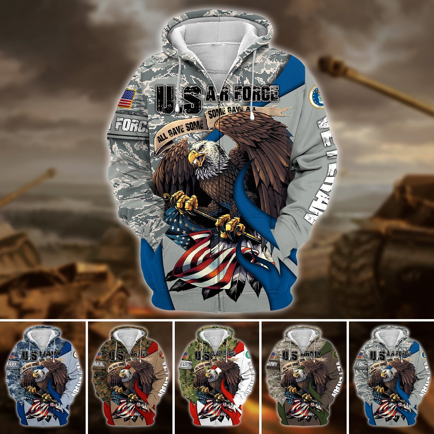 Premium U.S Multiple Service Veteran Zip Hoodie