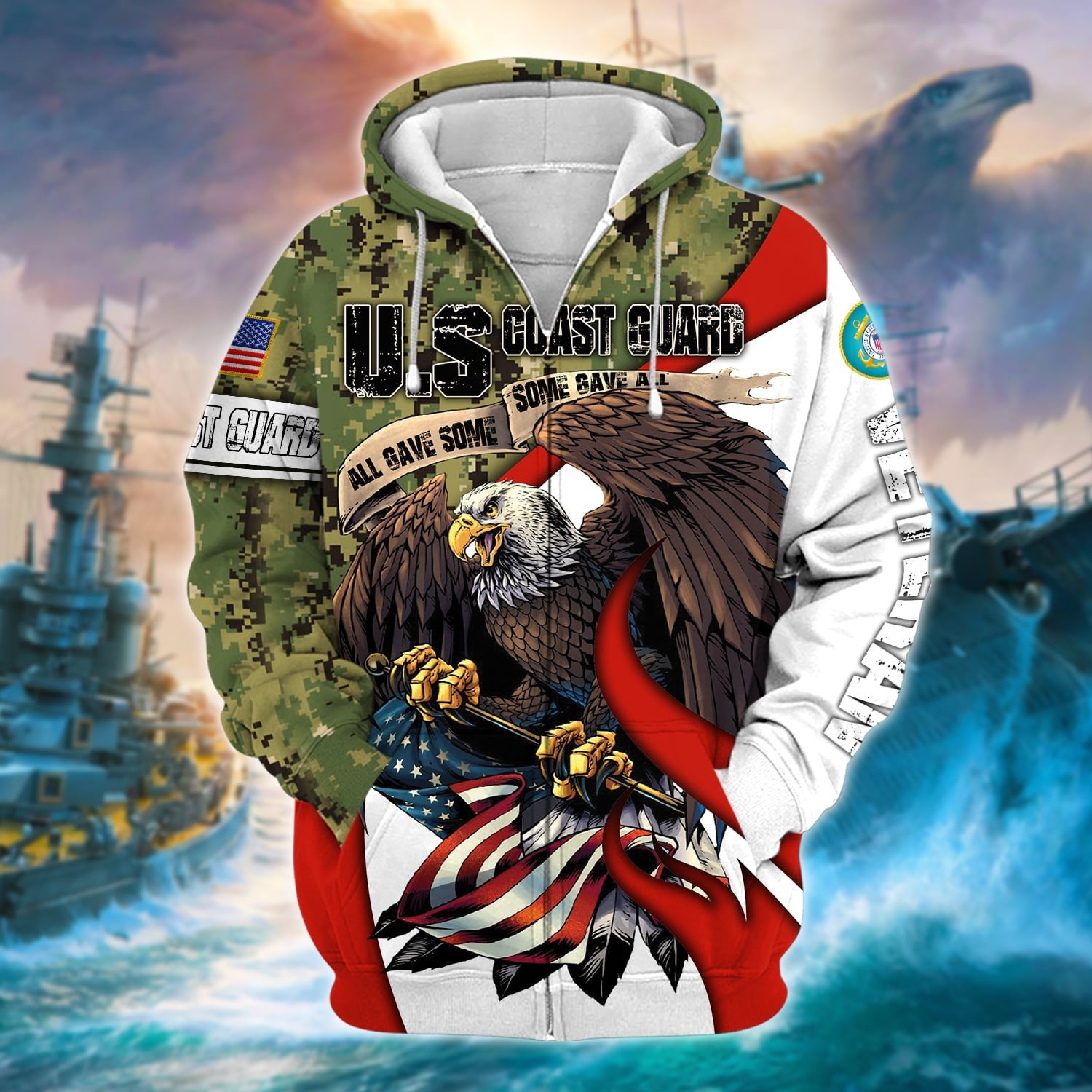 Premium U.S Multiple Service Veteran Zip Hoodie