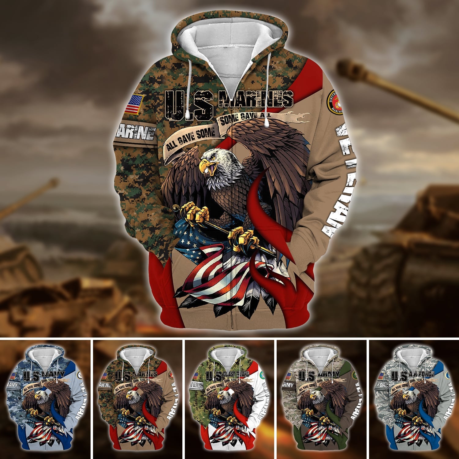 Premium U.S Multiple Service Veteran Zip Hoodie