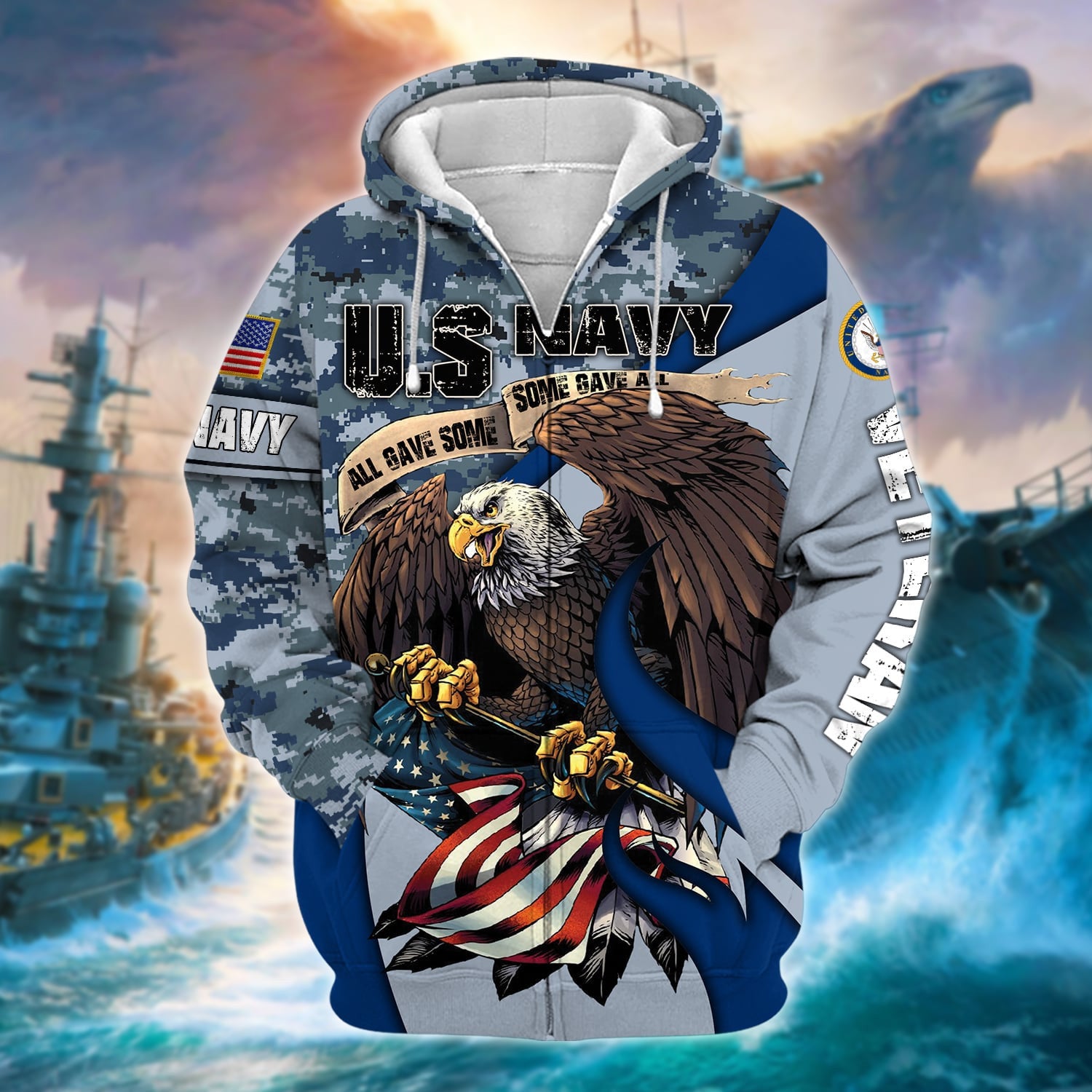 Premium U.S Multiple Service Veteran Zip Hoodie