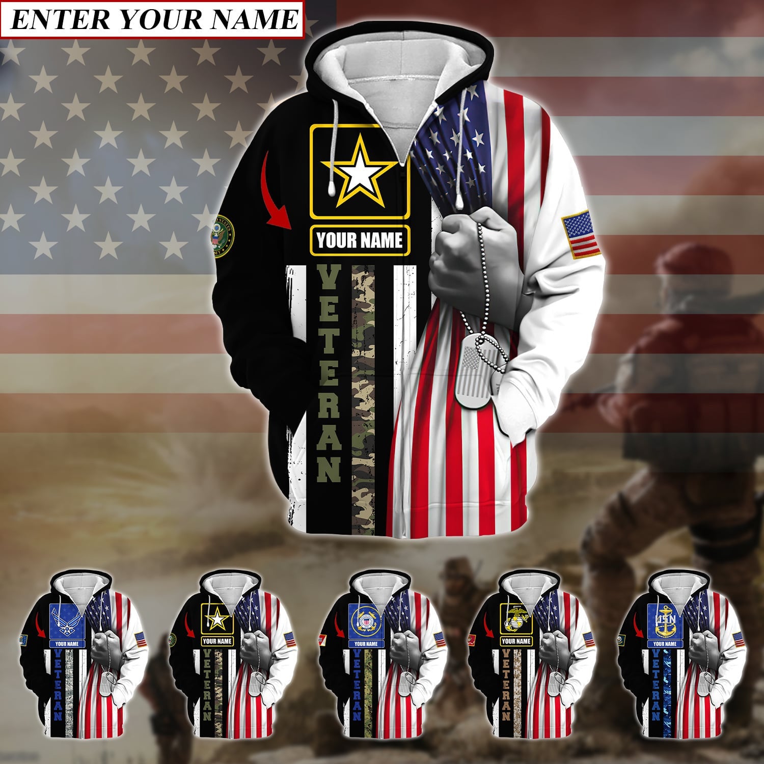Personalised Premium Multiple U.S Services Veteran Zip Hoodie