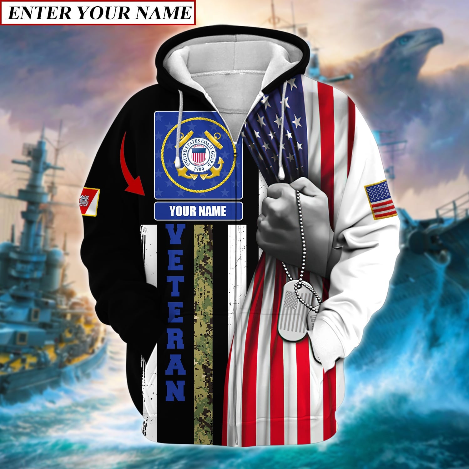 Personalised Premium Multiple U.S Services Veteran Zip Hoodie