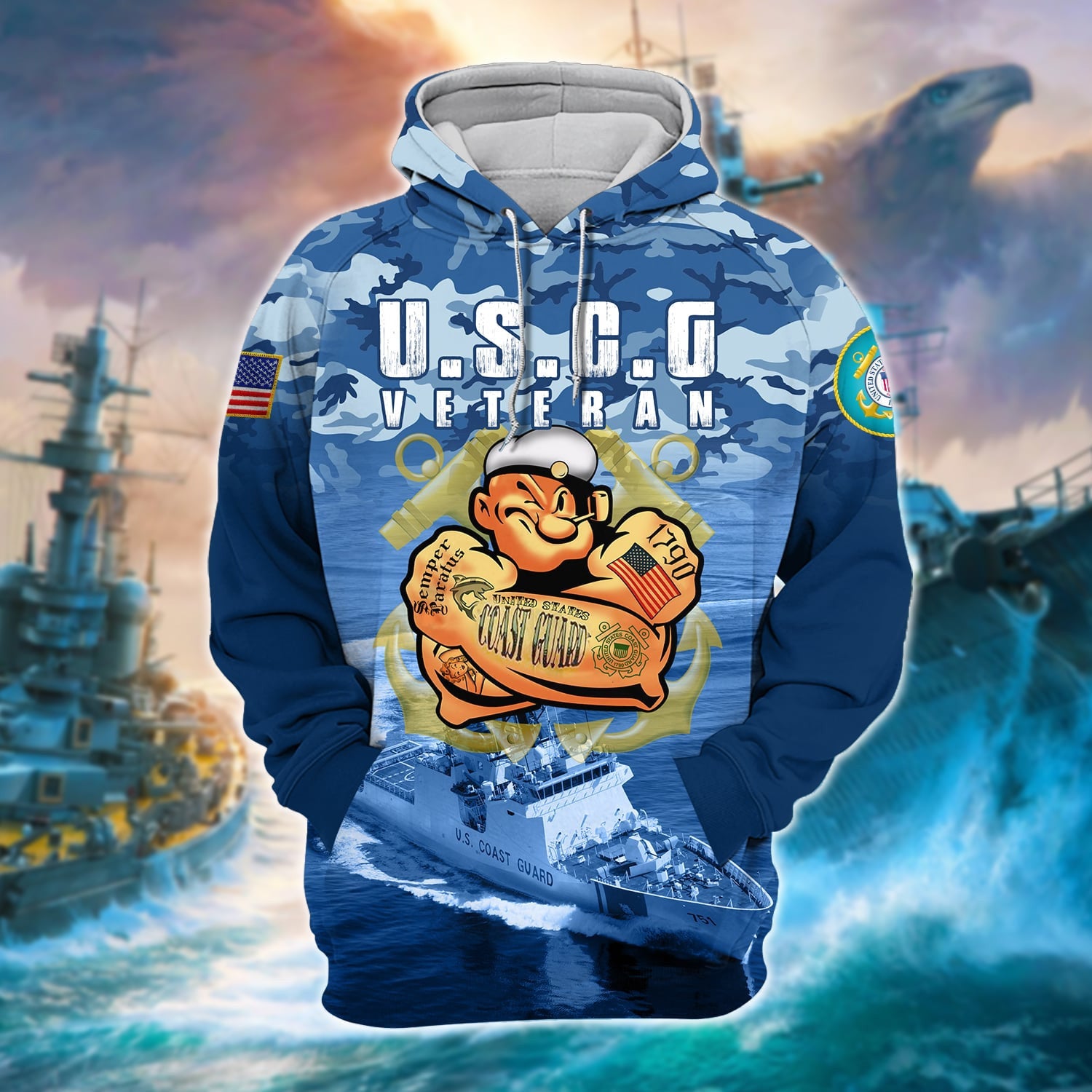 Unique U.S. Coast Guard Veteran Zip Hoodie