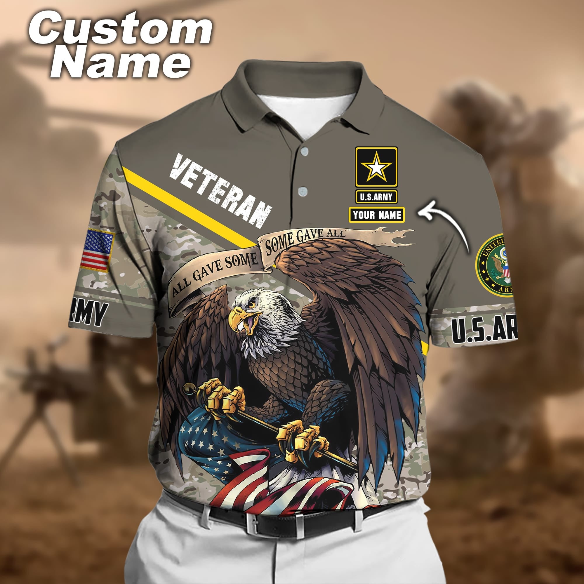 Premium Personalised U.S Multiple Service Veteran Polo Shirt