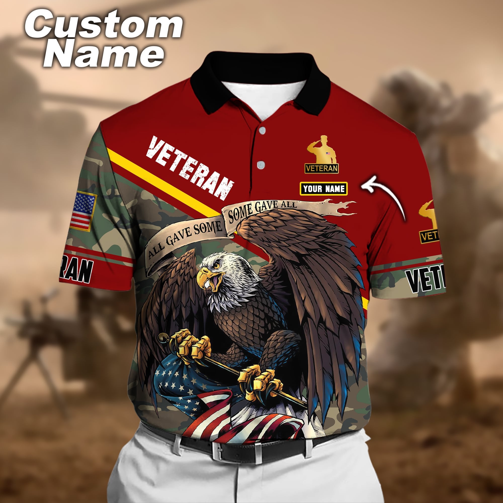 Premium Personalised U.S Multiple Service Veteran Polo Shirt