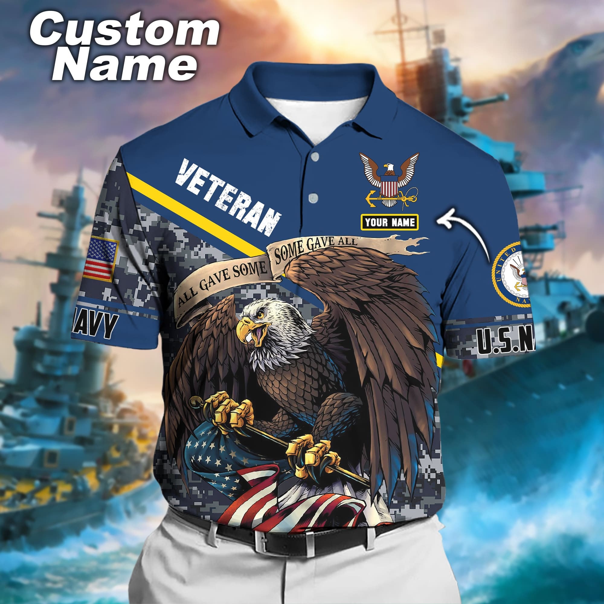 Premium Personalised U.S Multiple Service Veteran Polo Shirt