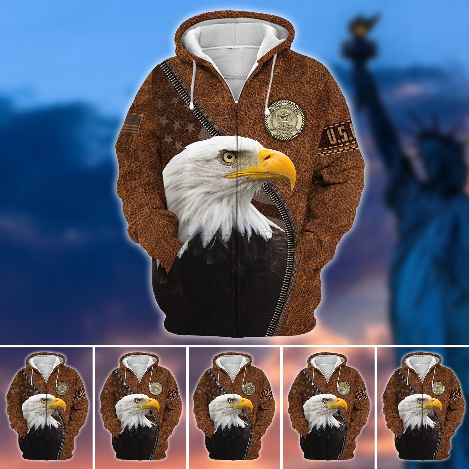 Premium U.S Multiple Service Veteran Zip Hoodie