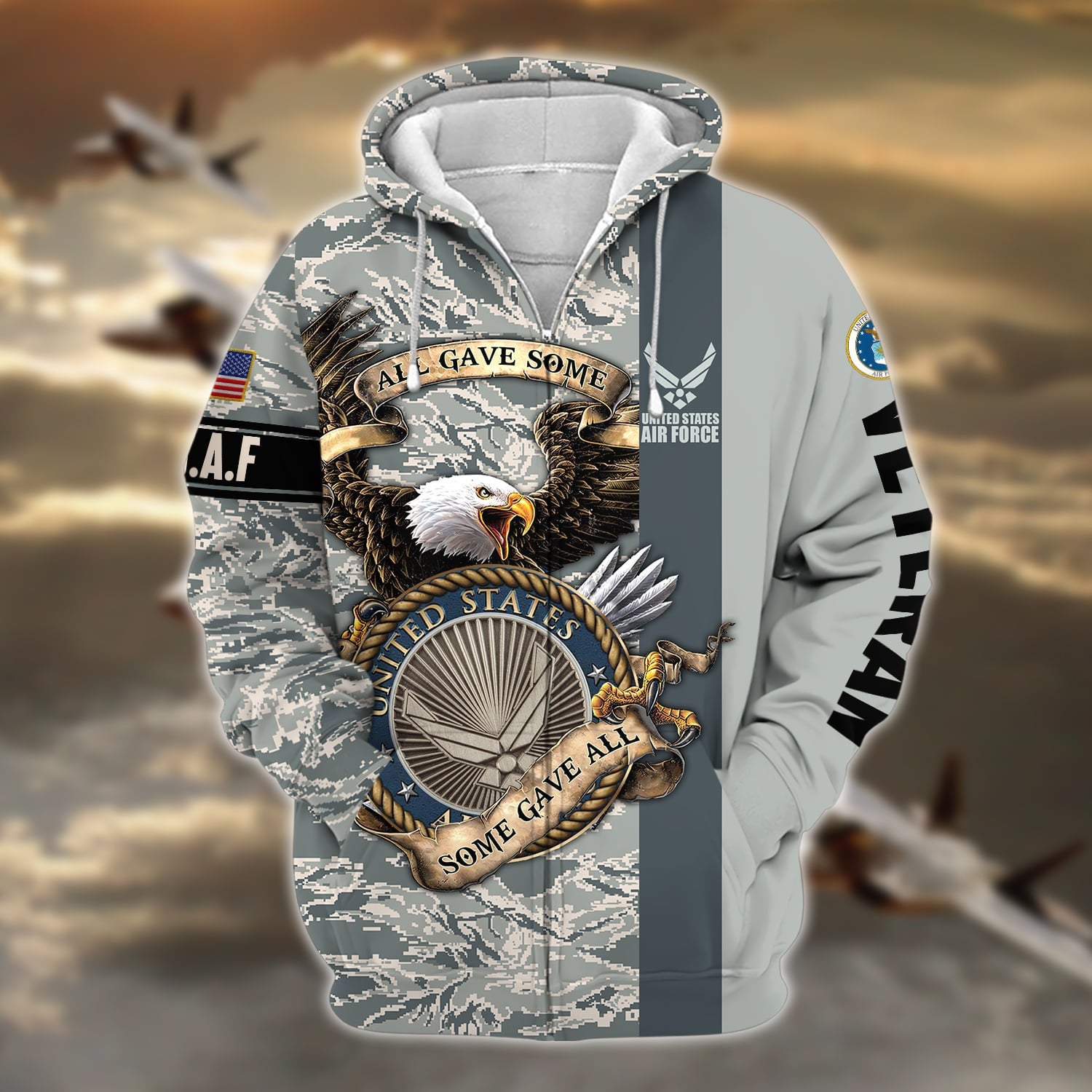 Premium U.S Multiple Service Veteran Zip Hoodie