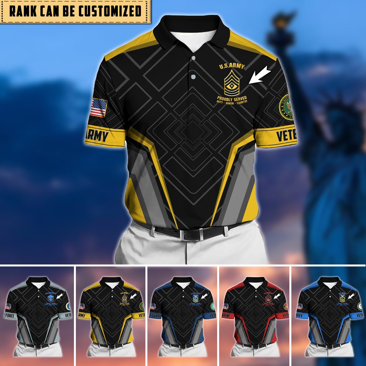 Premium Personalised U.S Multiple Service Veteran Polo Shirt