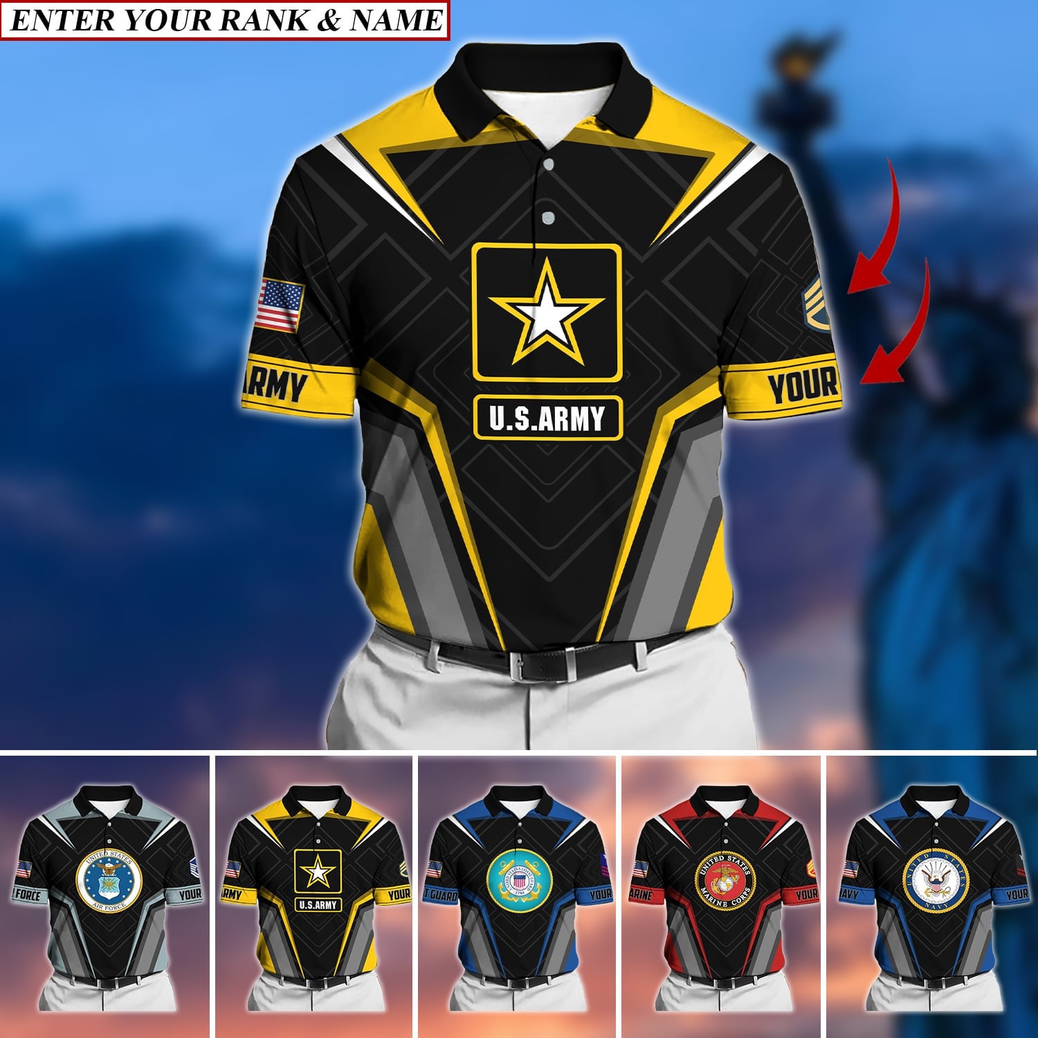 Premium Personalised U.S Multiple Service Veteran Polo Shirt