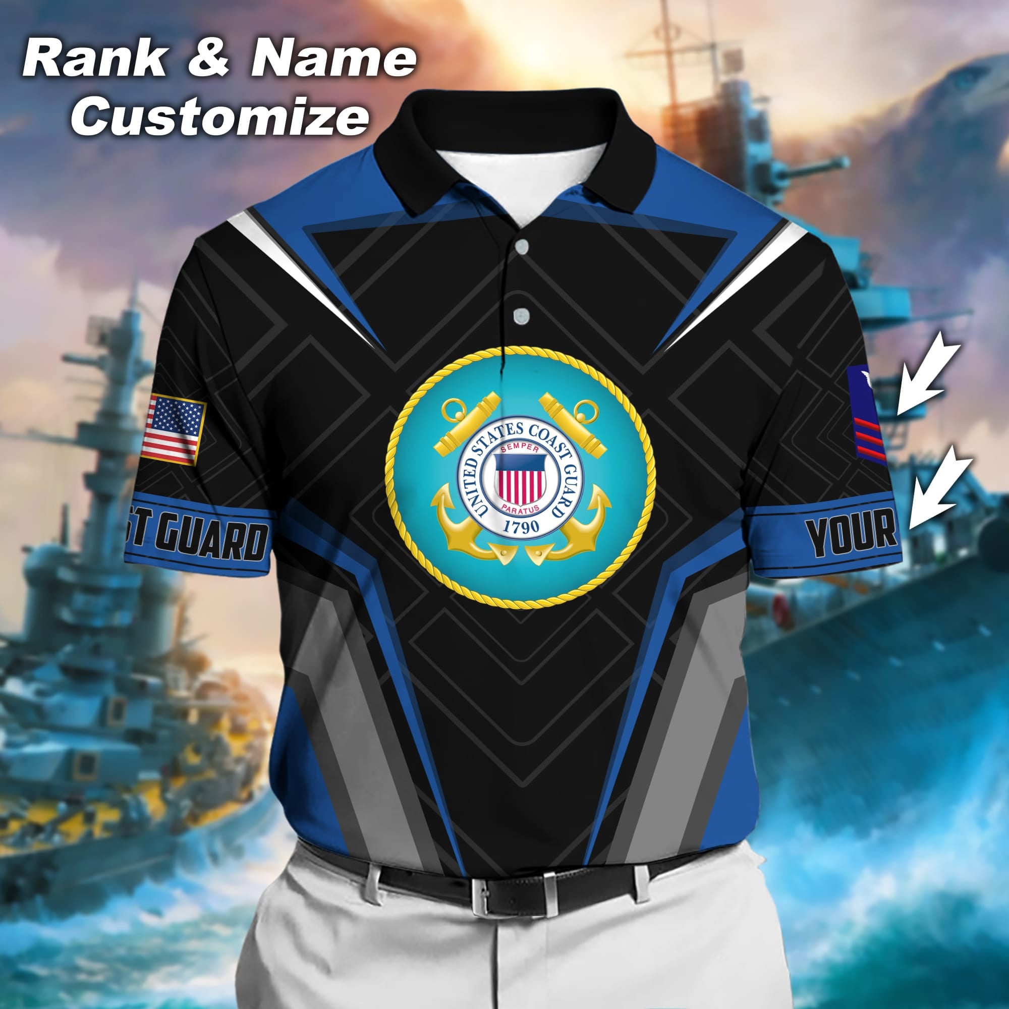 Premium Personalised U.S Multiple Service Veteran Polo Shirt
