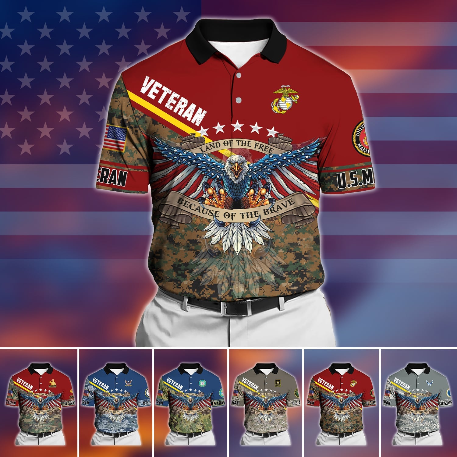 Premium U.S Multiple Service Veteran Polo Shirt