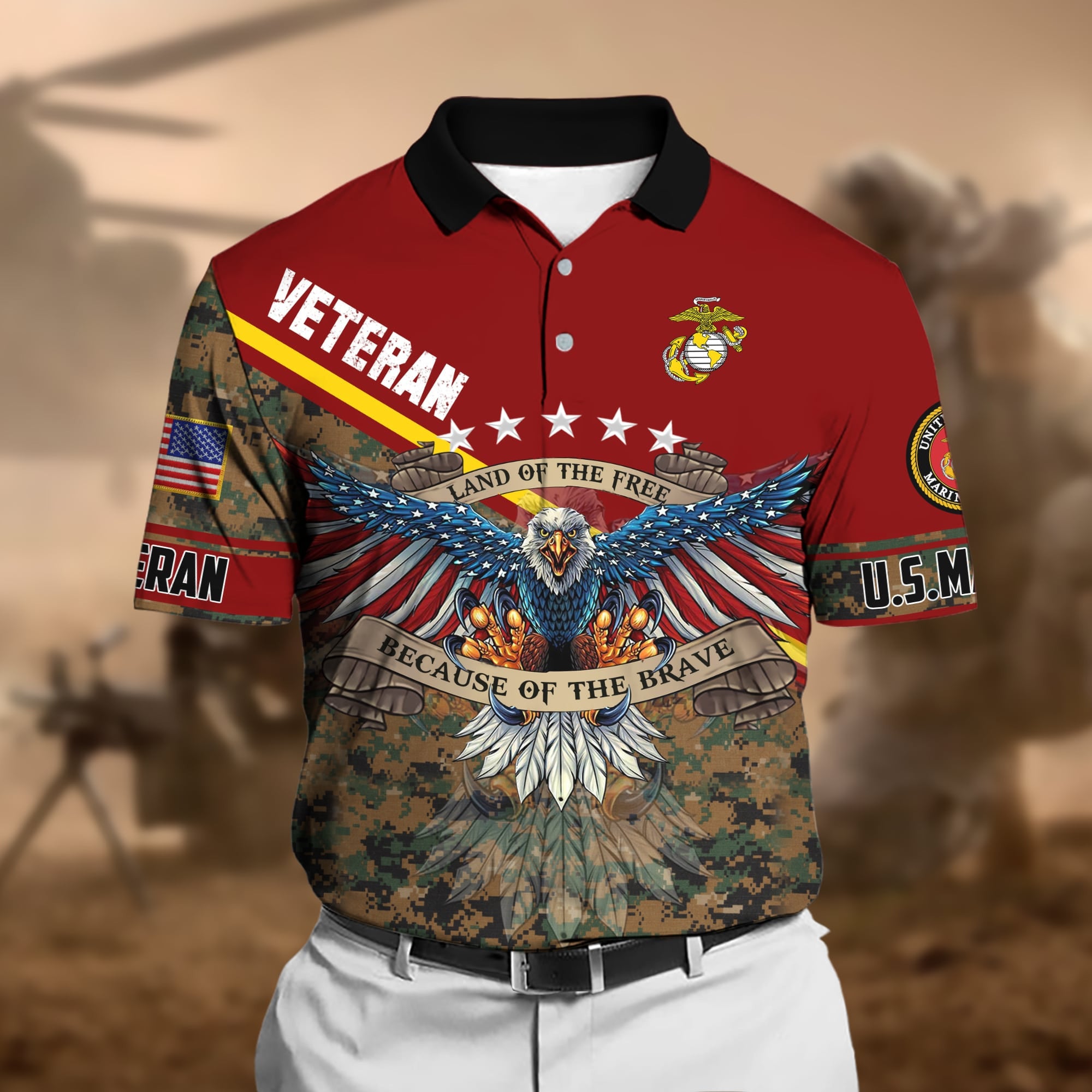 Premium U.S Multiple Service Veteran Polo Shirt