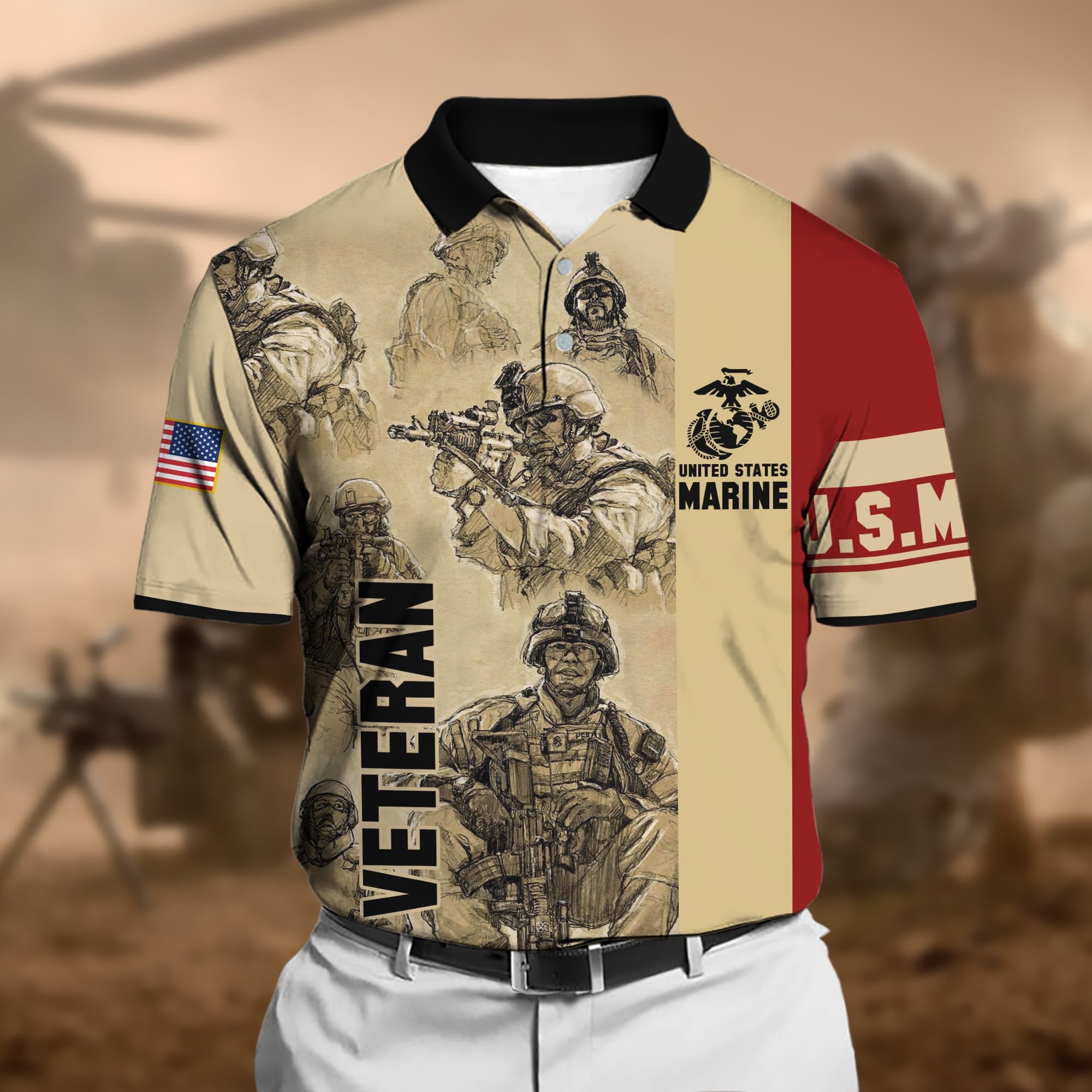 Premium U.S Multiple Service Veteran Polo Shirt
