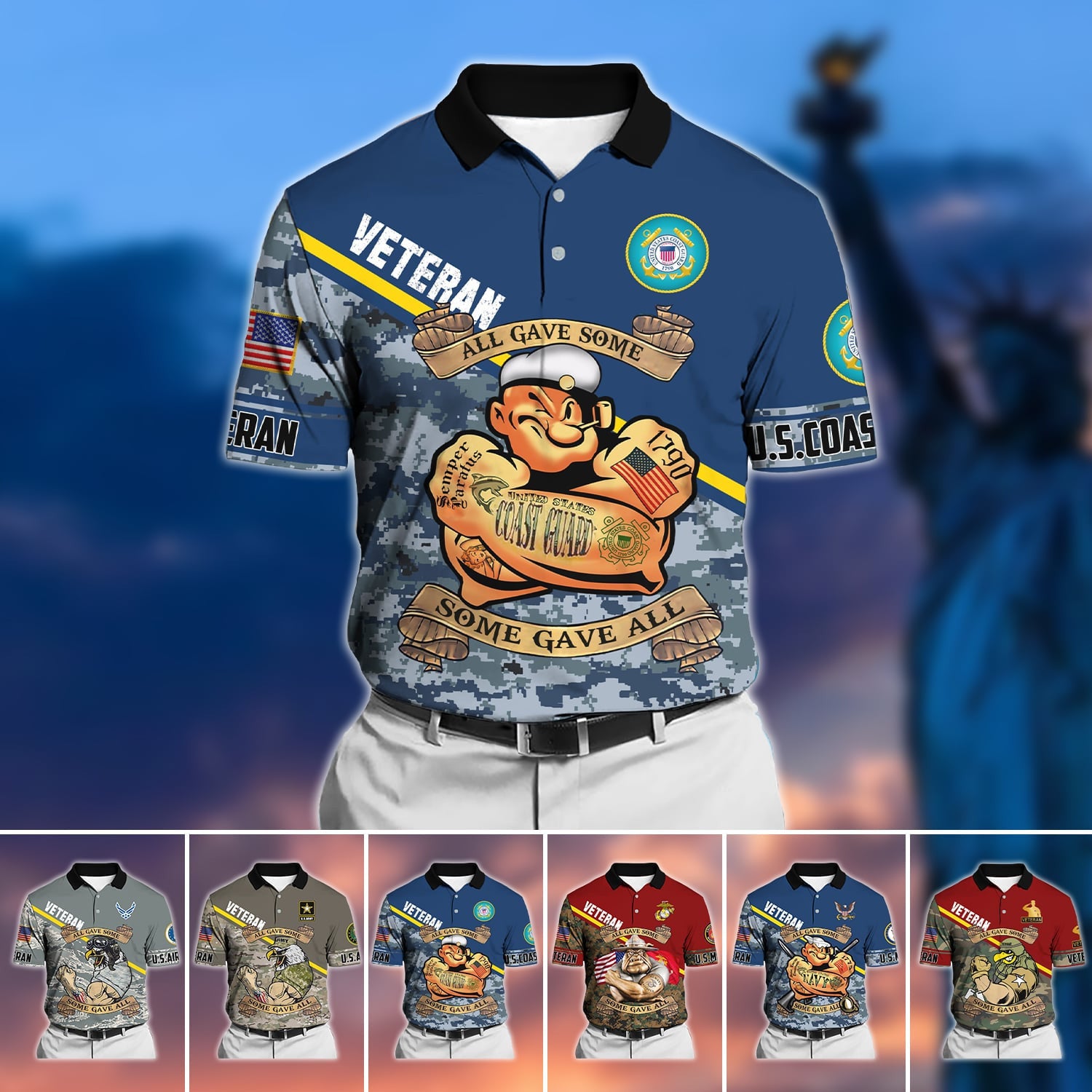 Unique U.S Multiple Service Veteran Polo Shirt