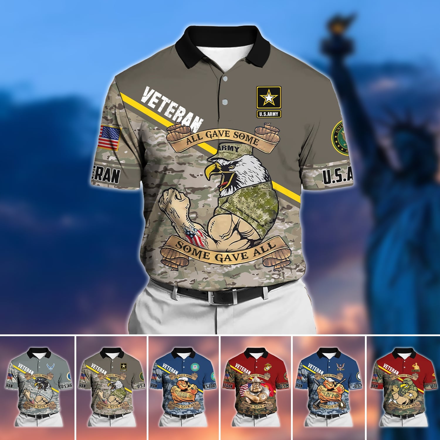 Unique U.S Multiple Service Veteran Polo Shirt