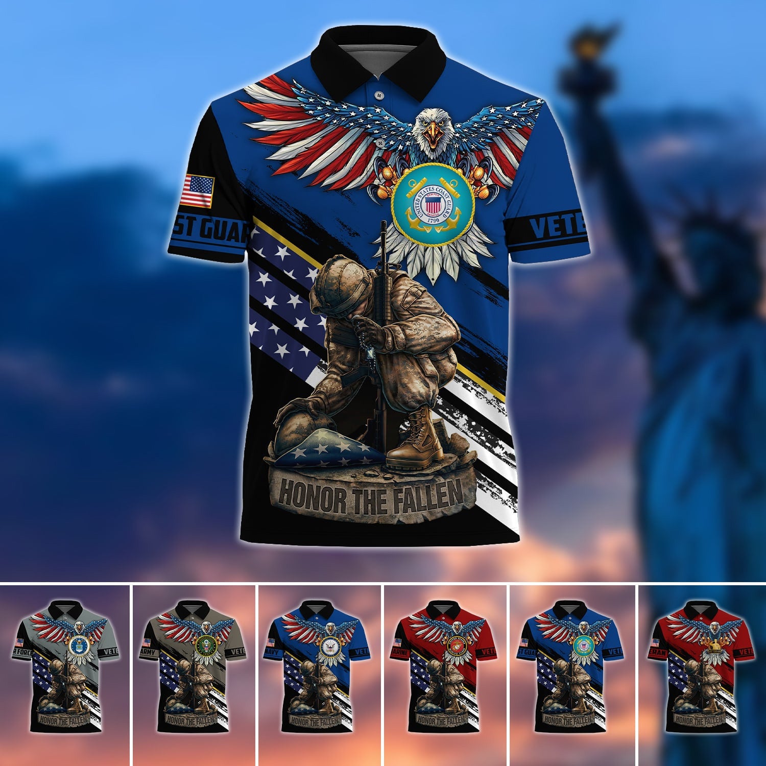 Premium U.S Multiple Service Veteran Polo Shirt