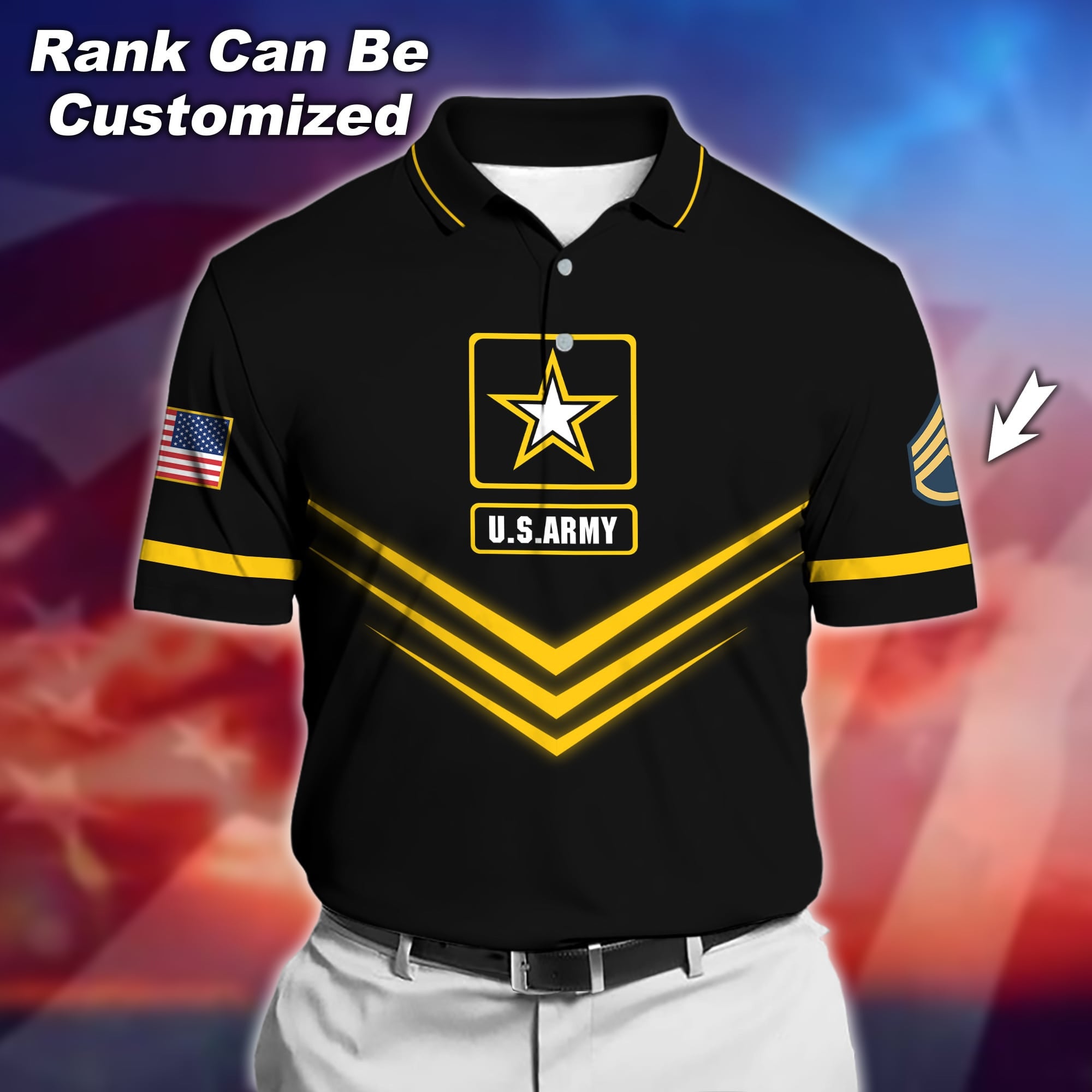 Unique Personlised U.S Army Service Veteran Polo Shirt