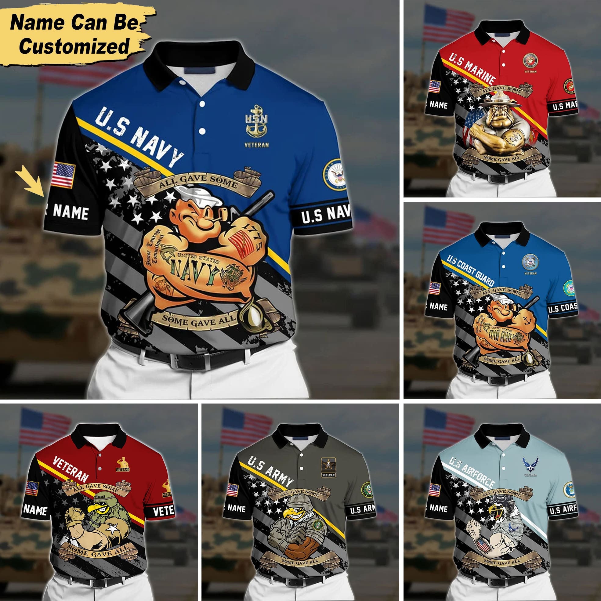 Premium Personalised U.S Multiple Service Veteran Polo Shirt