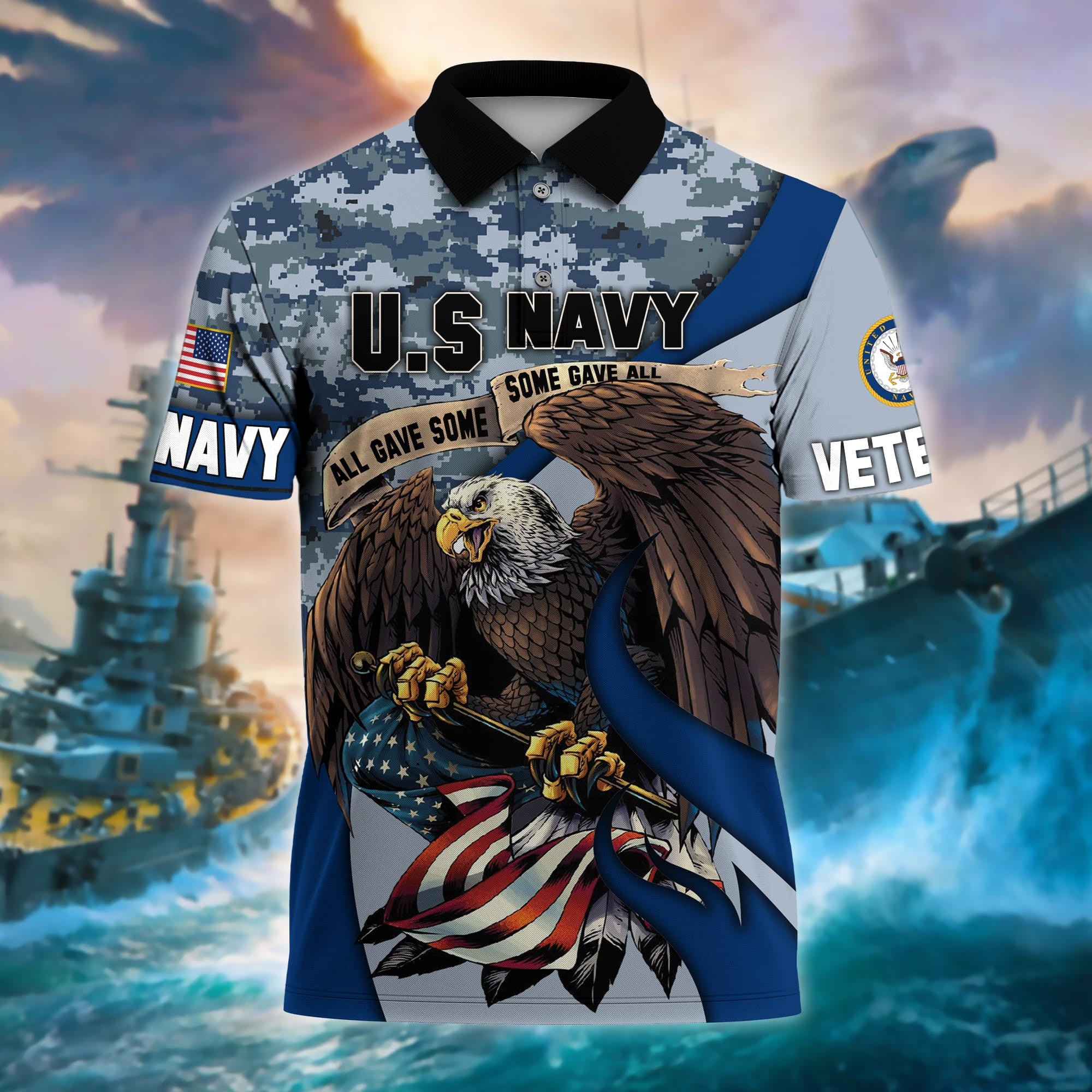 Premium U.S Multiple Service Veteran Polo Shirt