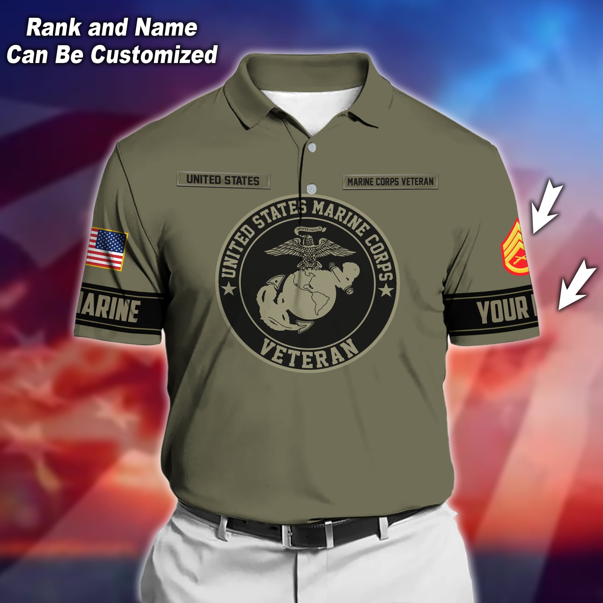 Premium Personalised U.S Multiple Service Veteran Polo Shirt