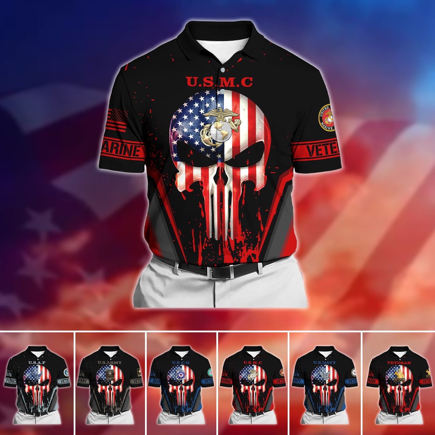 Premium U.S Multiple Service Veteran Polo Shirt