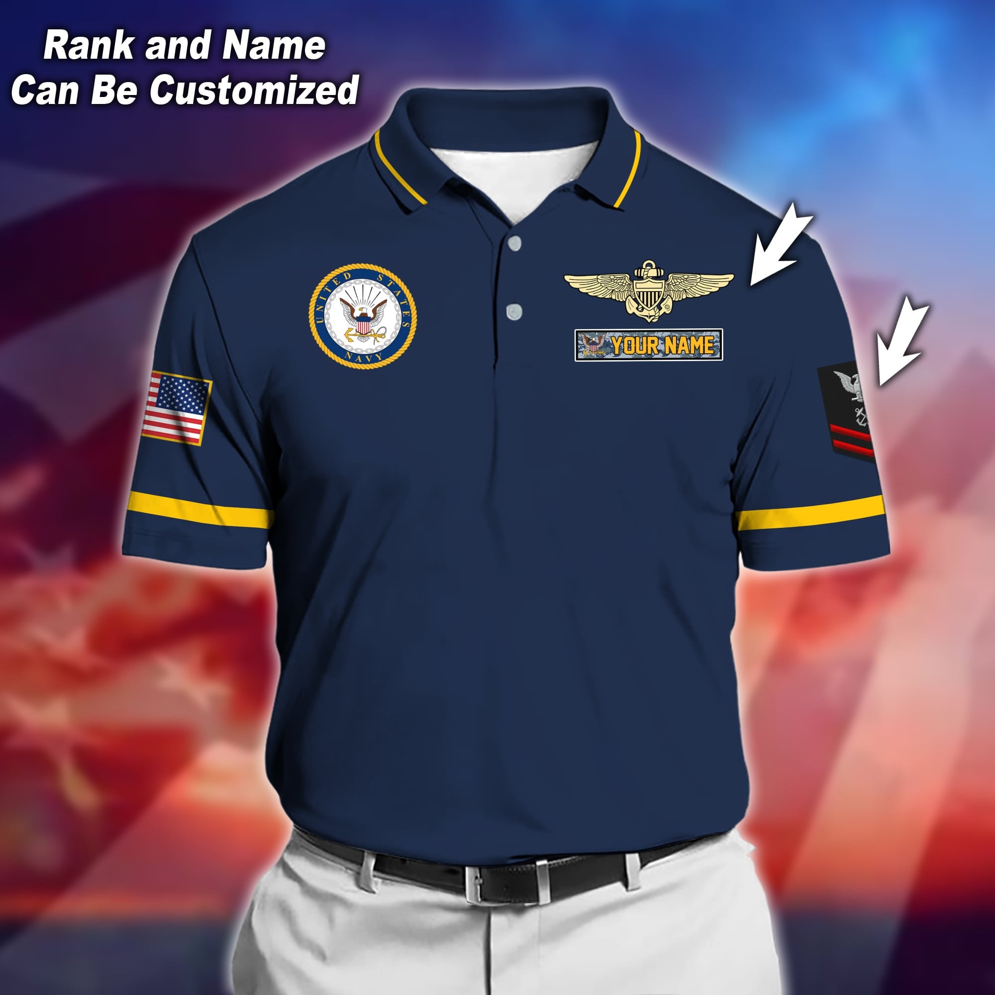 Premium Personalised U.S Navy Veteran Polo Shirt
