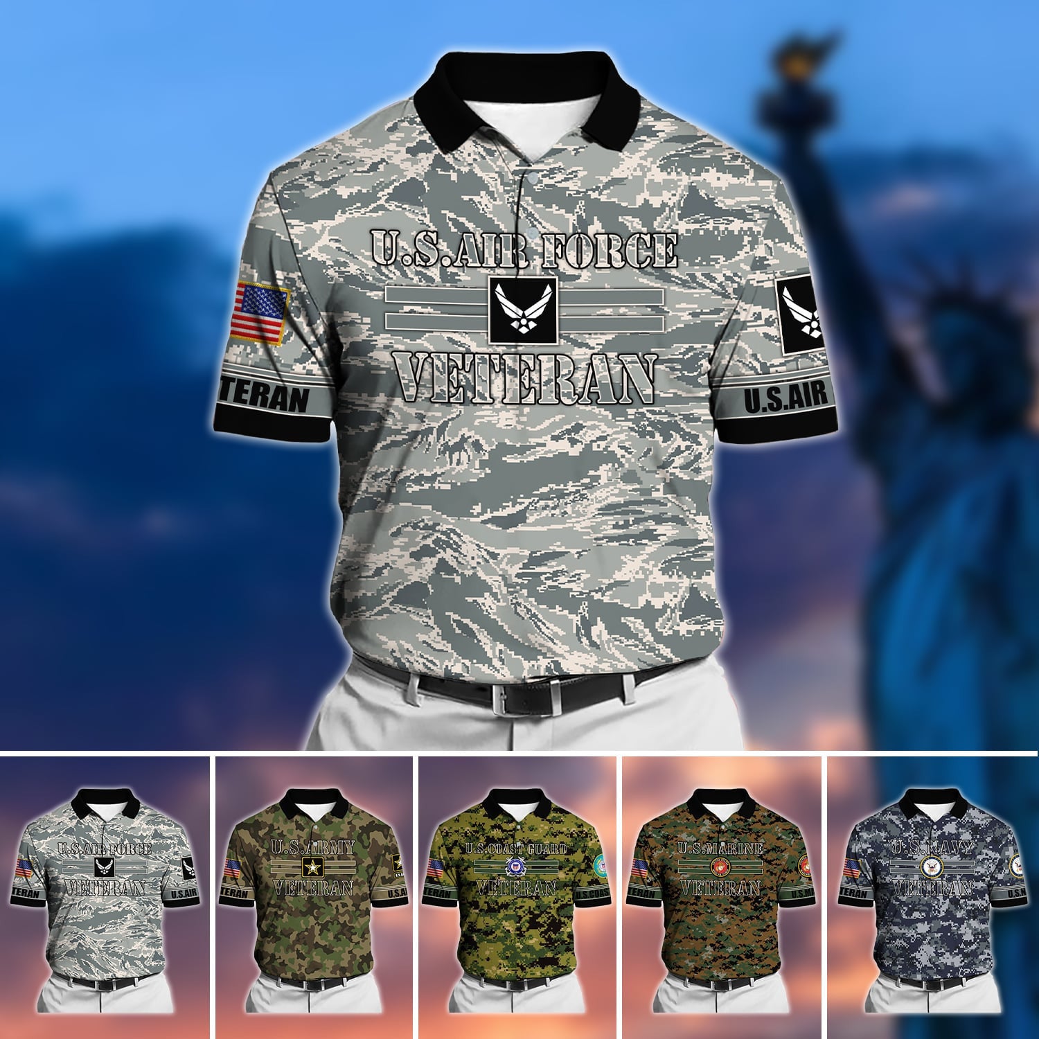 Premium U.S Multiple Service Veteran Polo Shirt