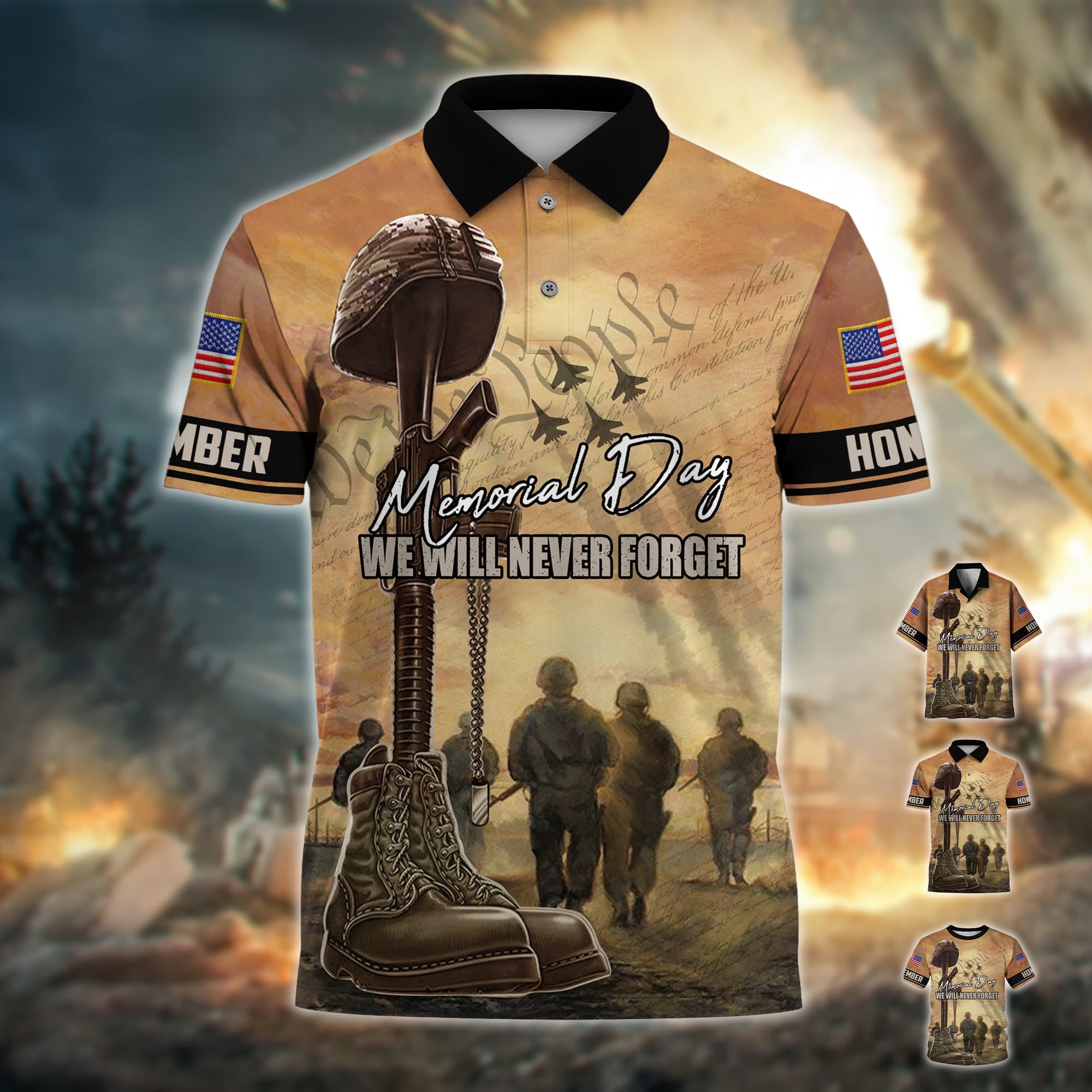 Premium Memorial Day We Will Never Forget Polo Shirt