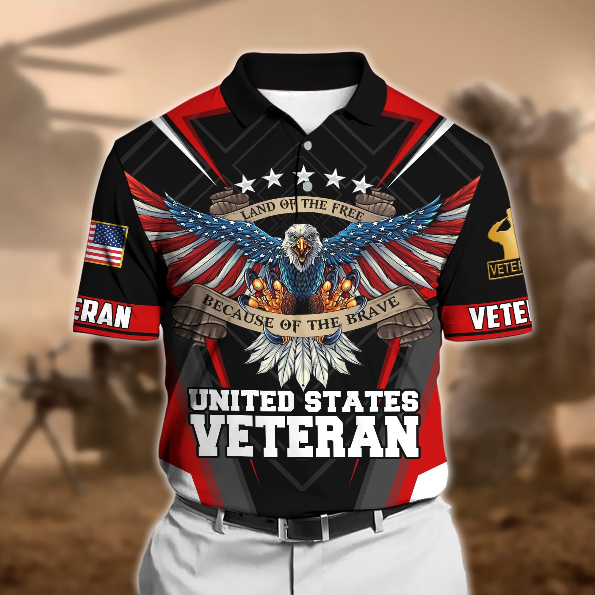 Premium U.S Multiple Service Veteran Polo Shirt