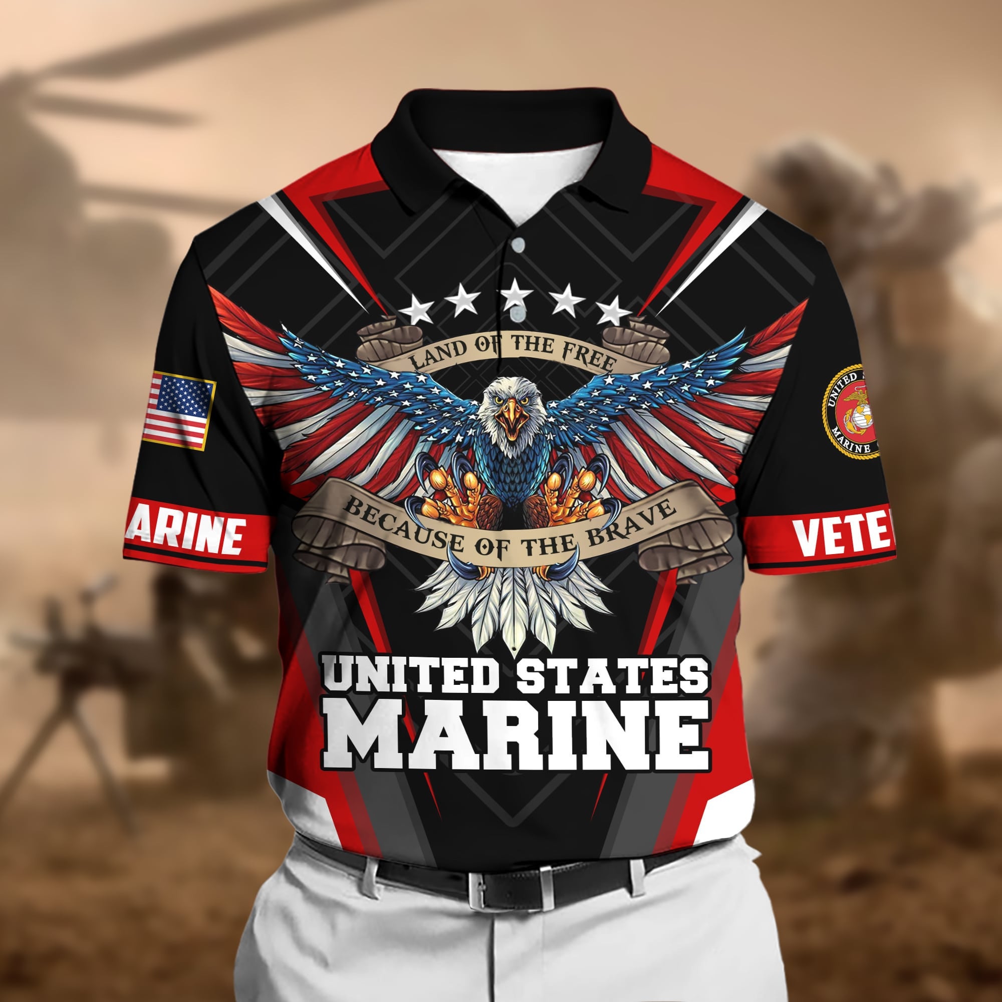 Premium U.S Multiple Service Veteran Polo Shirt
