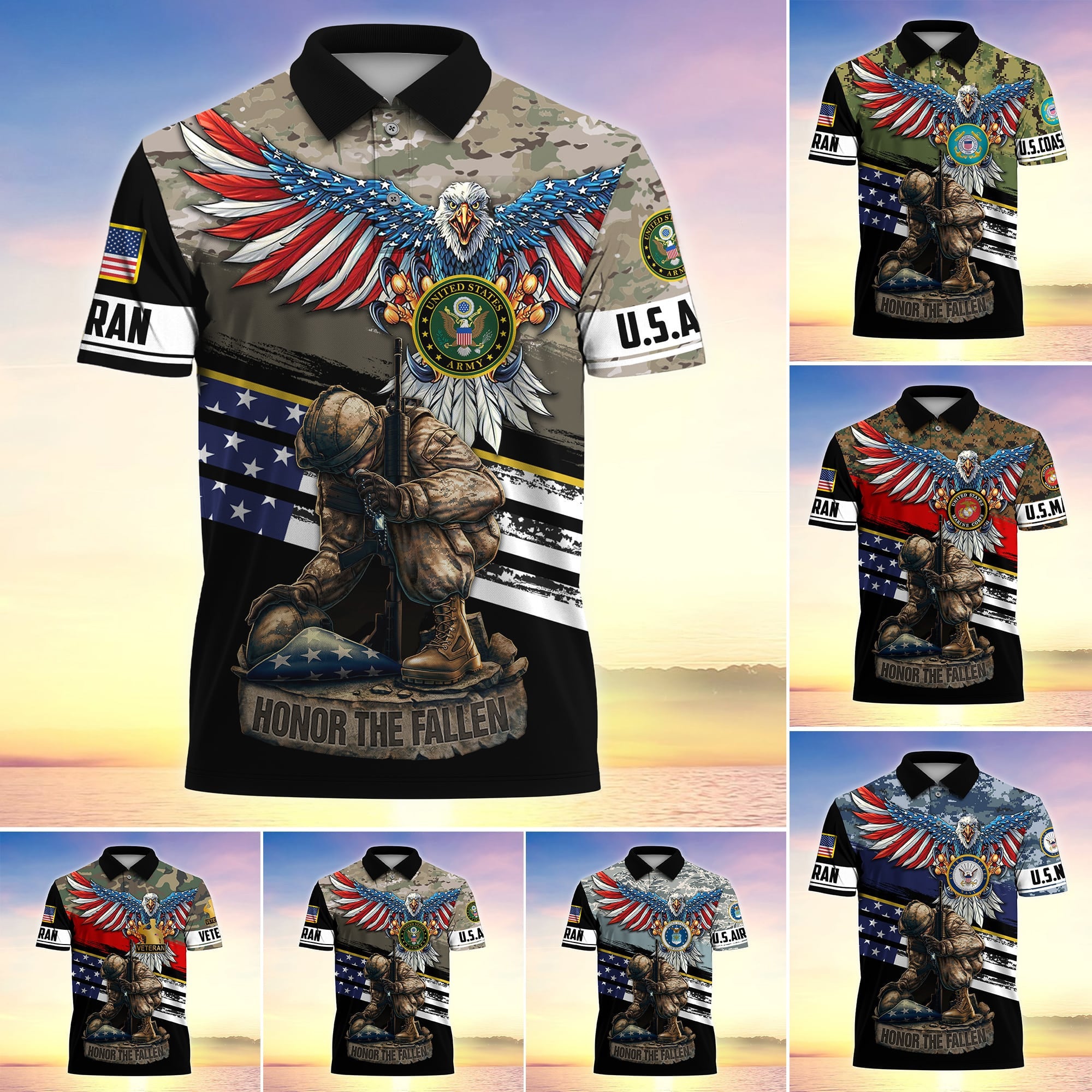Premium U.S Multiple Service Veteran Polo Shirt