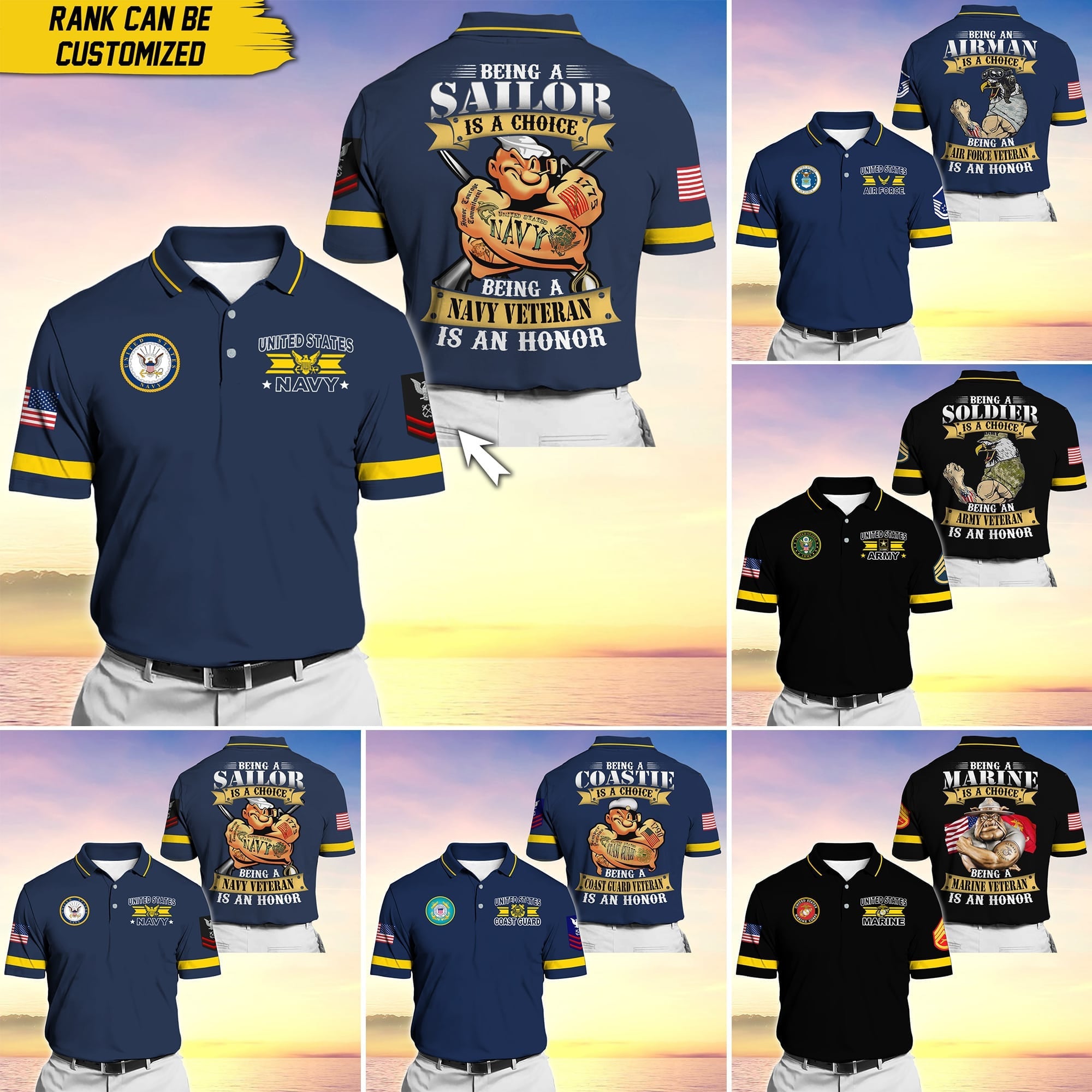 Premium Personalise U.S Multiple Service Veteran Polo Shirt