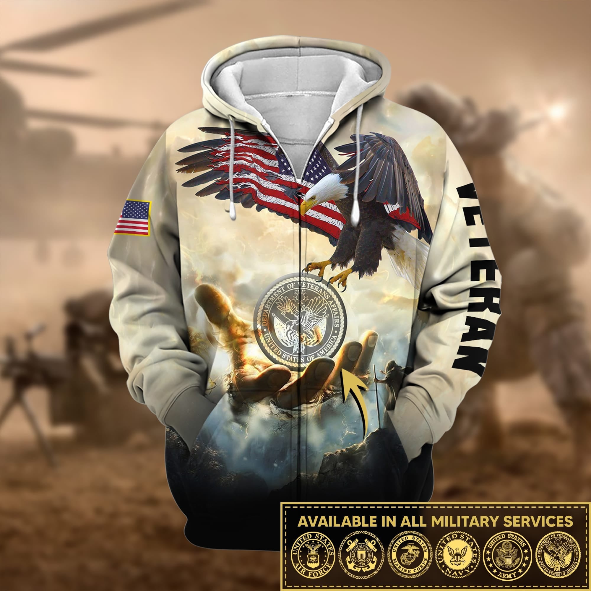 Premium God Bless US Veteran Zip Hoodie