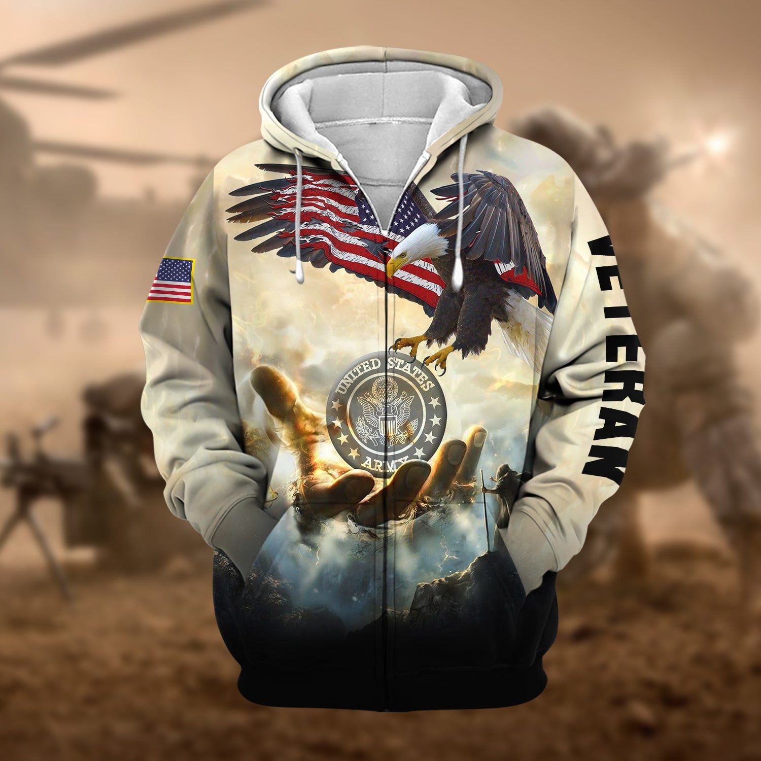 Premium God Bless US Veteran Zip Hoodie