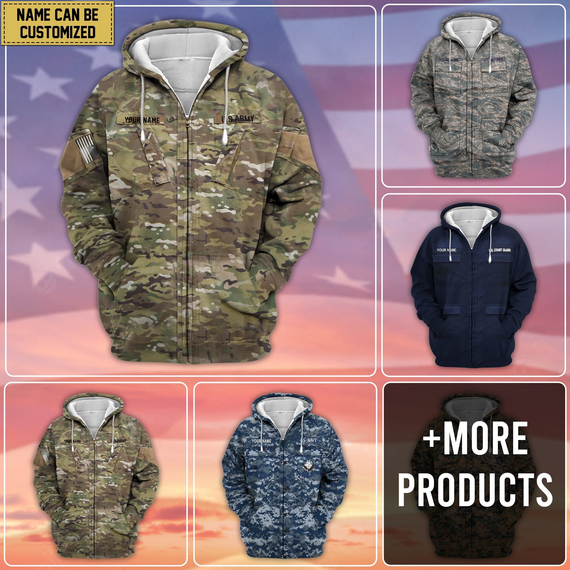 Premium Personalised US Veteran Zip Hoodie