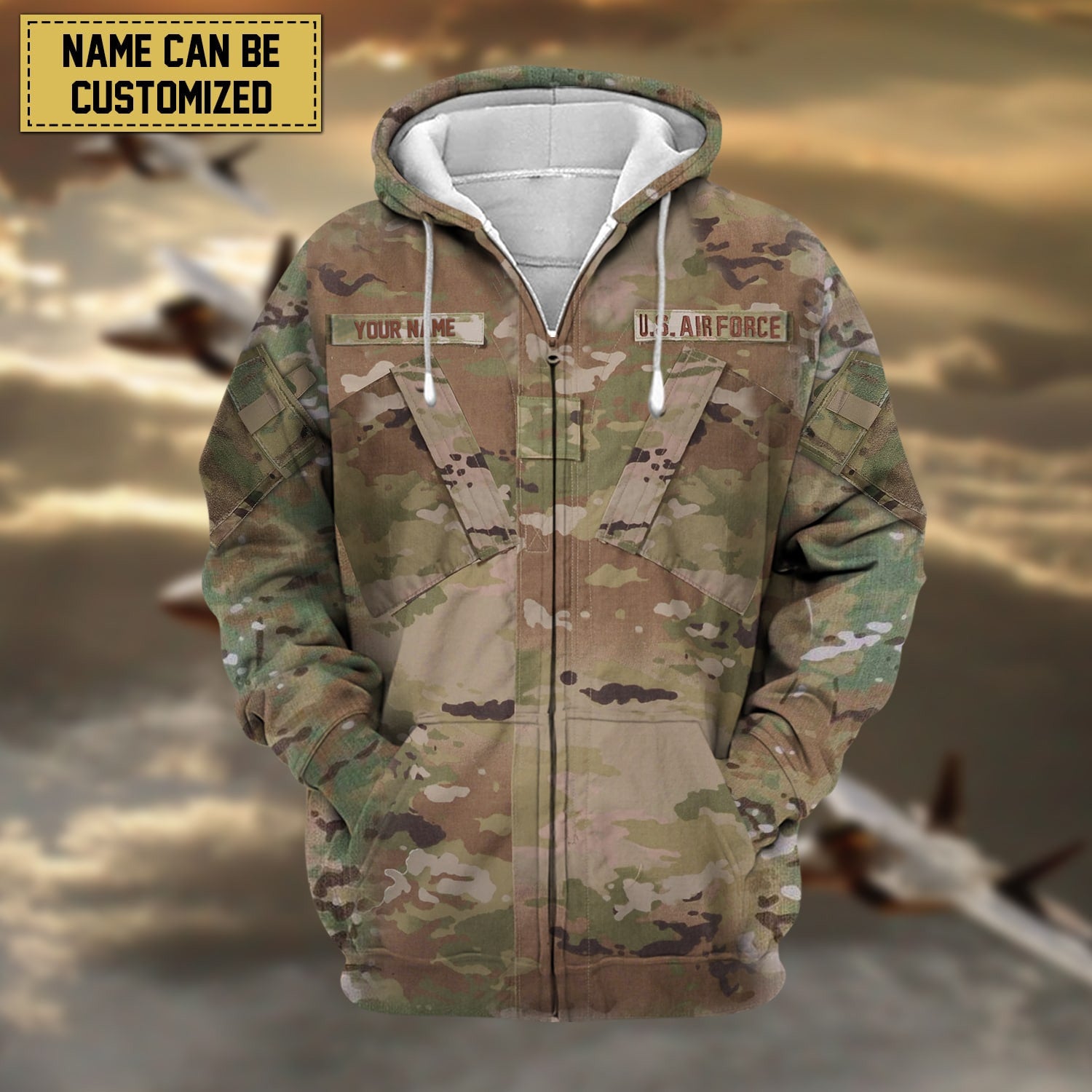 Premium Personalised US Veteran Zip Hoodie