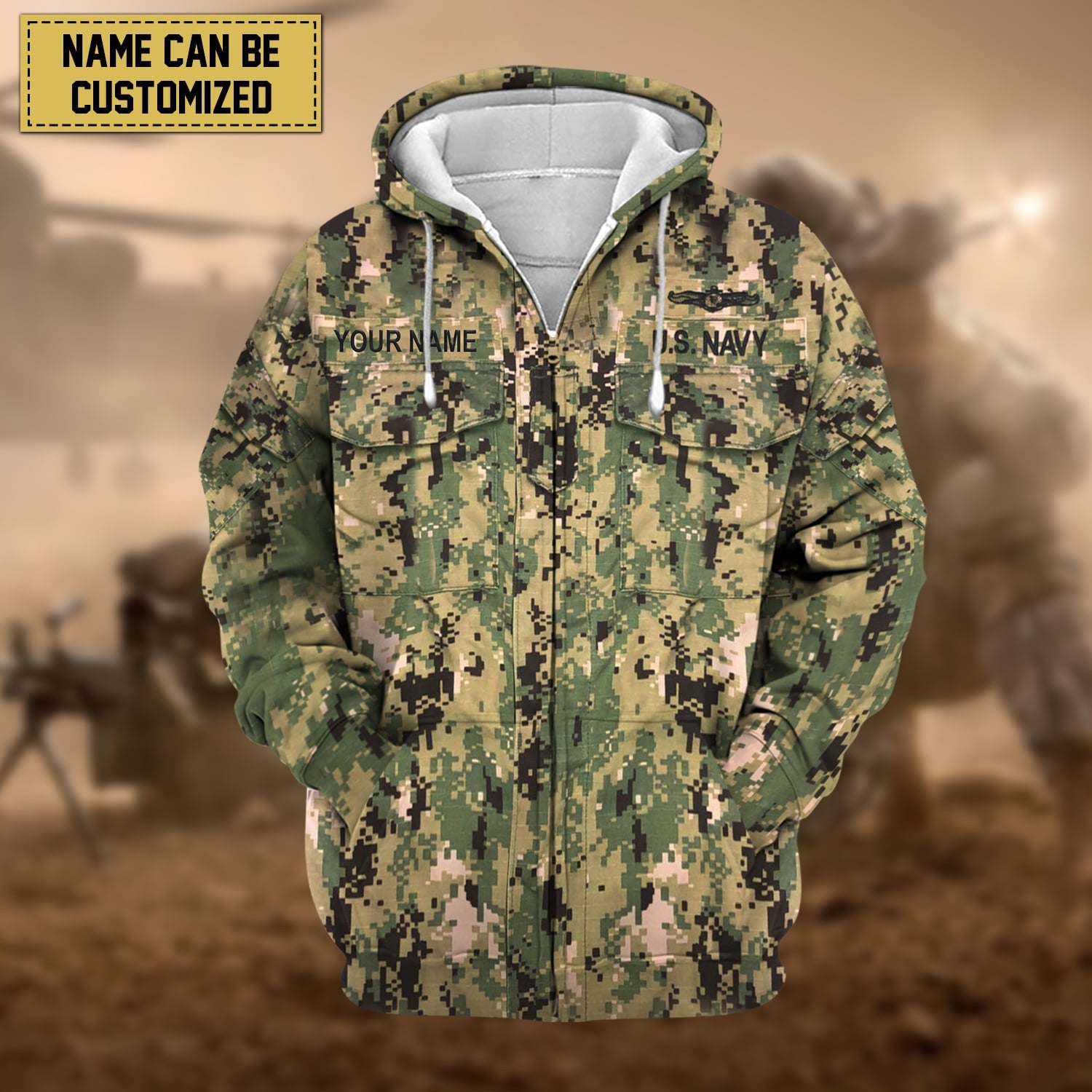 Premium Personalised US Veteran Zip Hoodie
