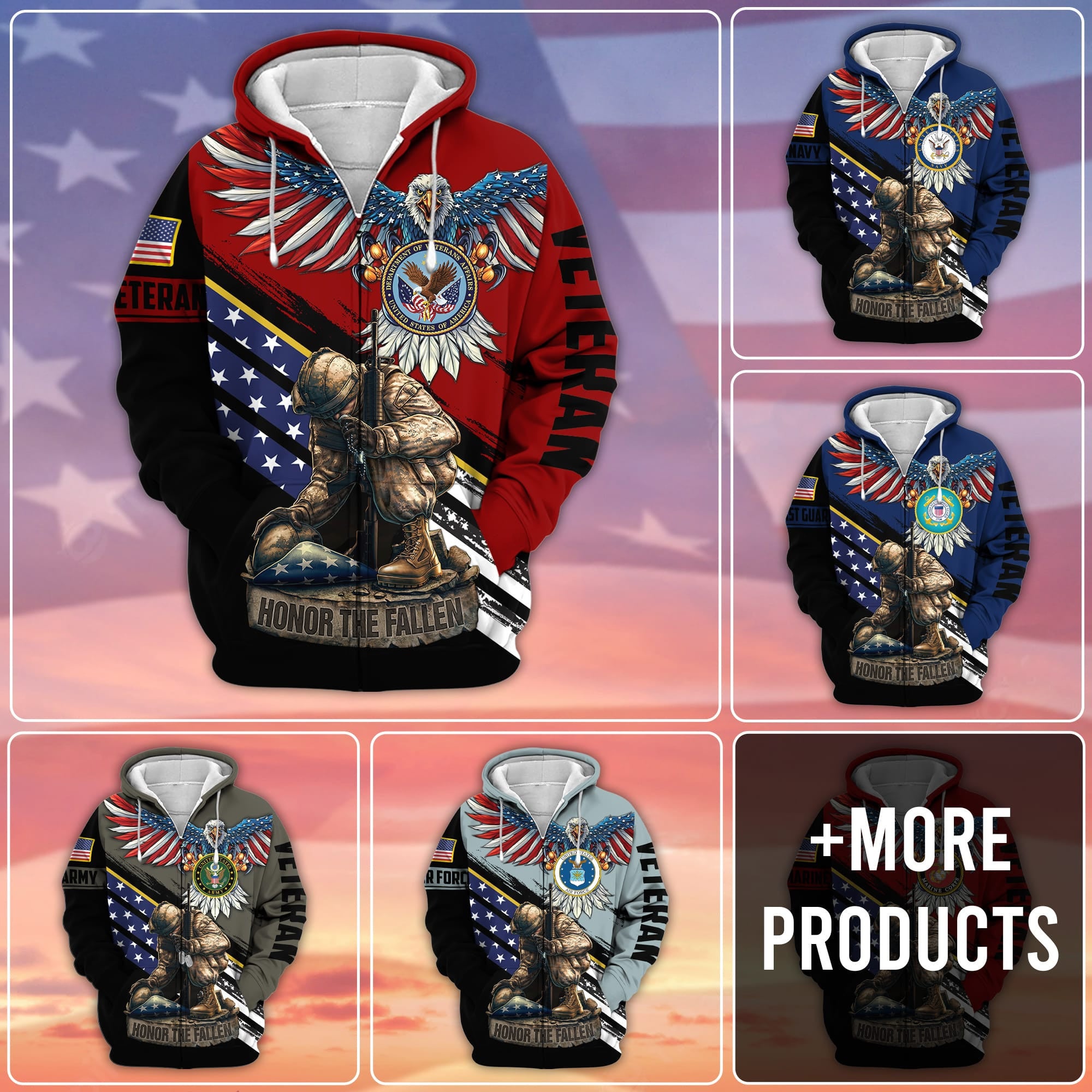 Premium Honor The Fallen US Veteran Zip Hoodie