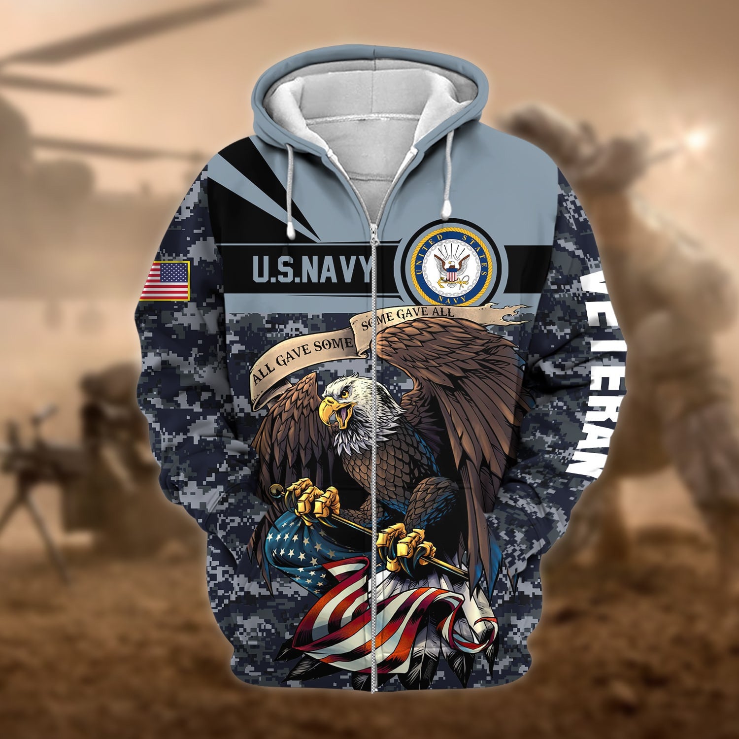 Premium Camo Soldiers Multiservice US Veteran Zip Hoodie