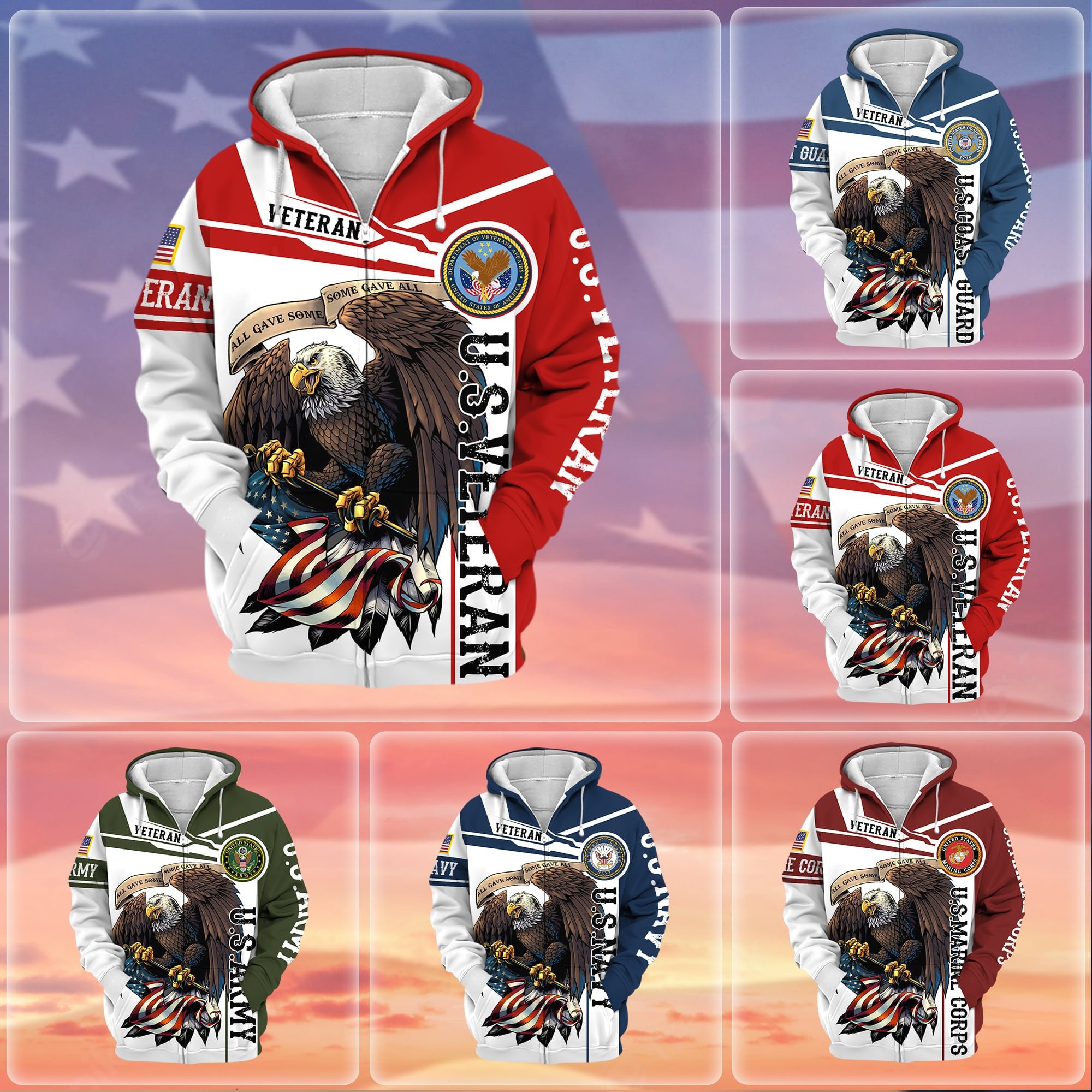 Premium Honoring All Who Served US Veteran Zip Hoodie