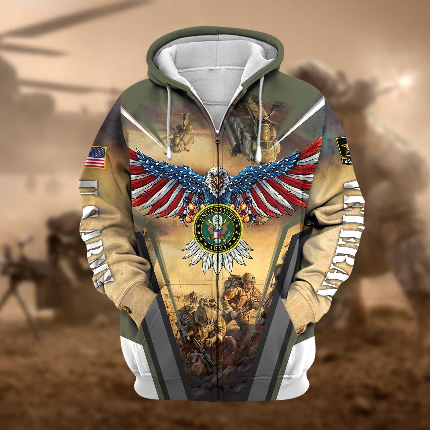 Unique Proudly Served US Veteran Zip Hoodie
