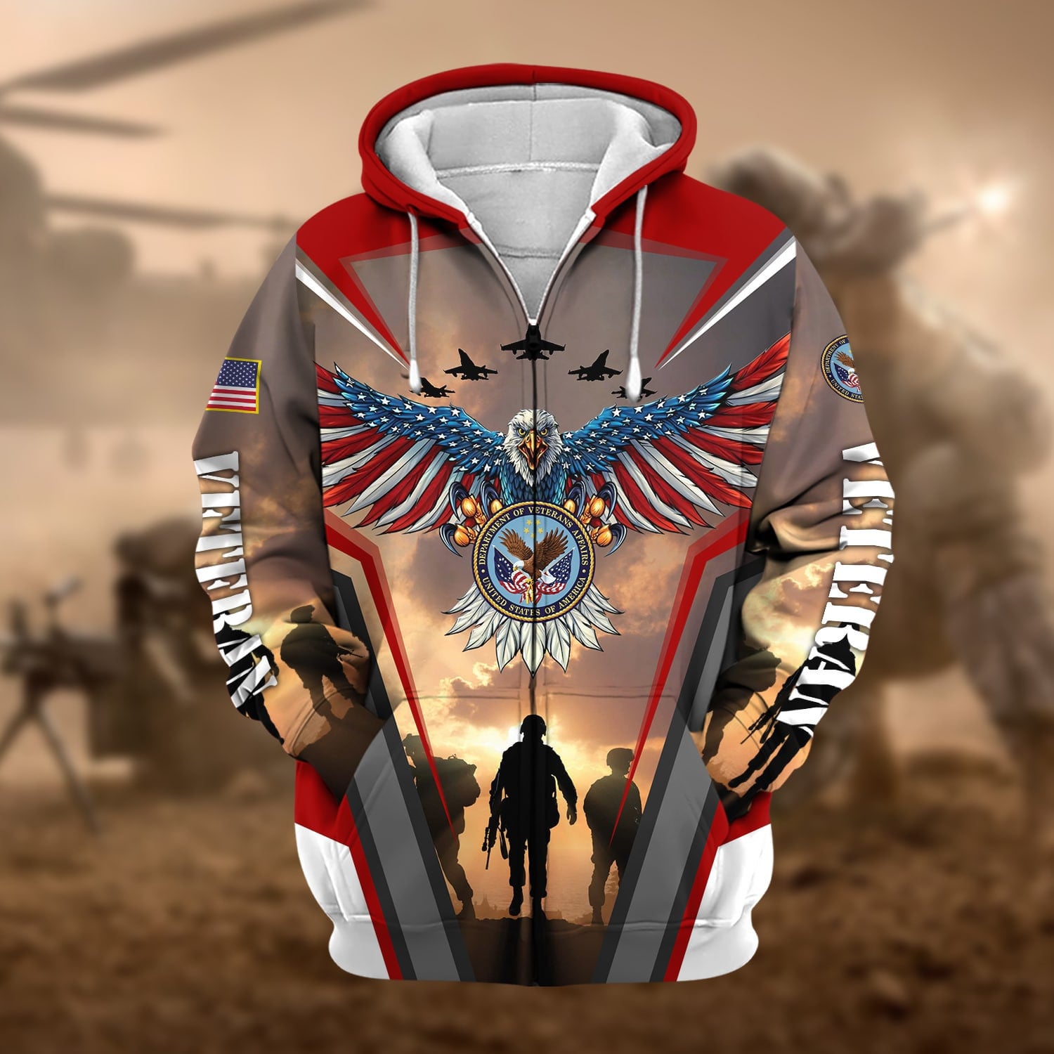 Unique Proudly Served US Veteran Zip Hoodie