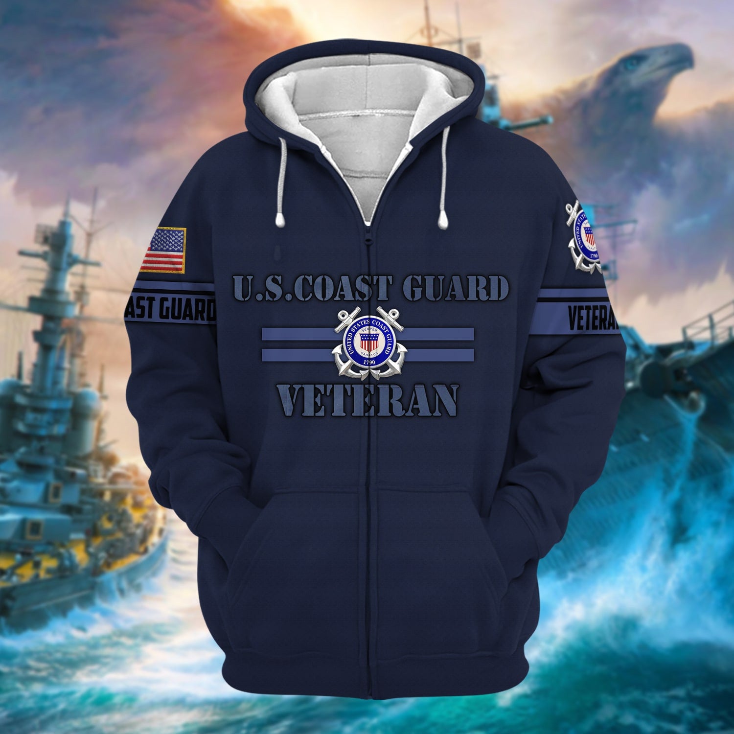 Unique Camo Soldiers US Veteran Zip Hoodie