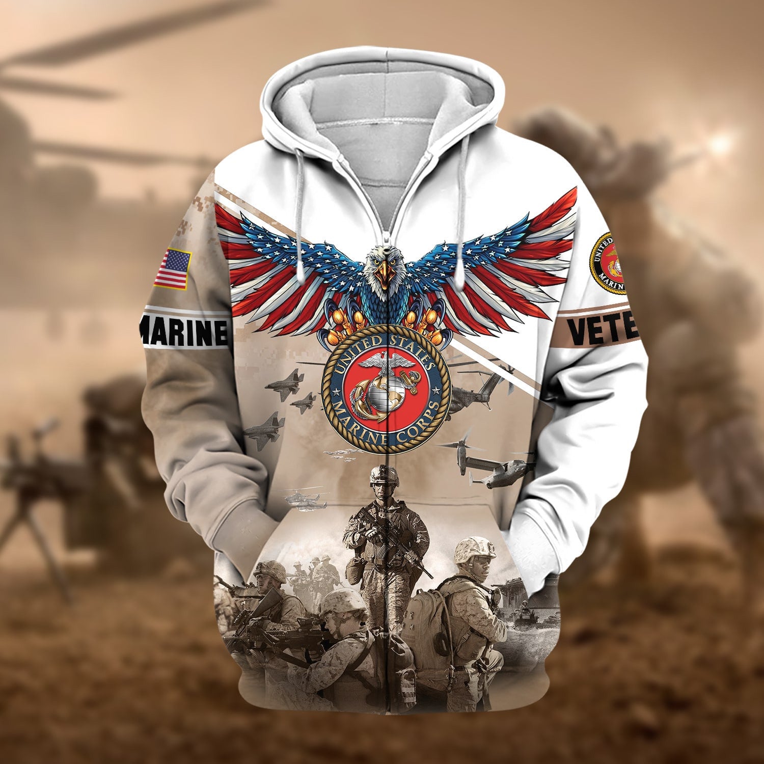 Premium Multiple Services US Veteran Zip Hoodie