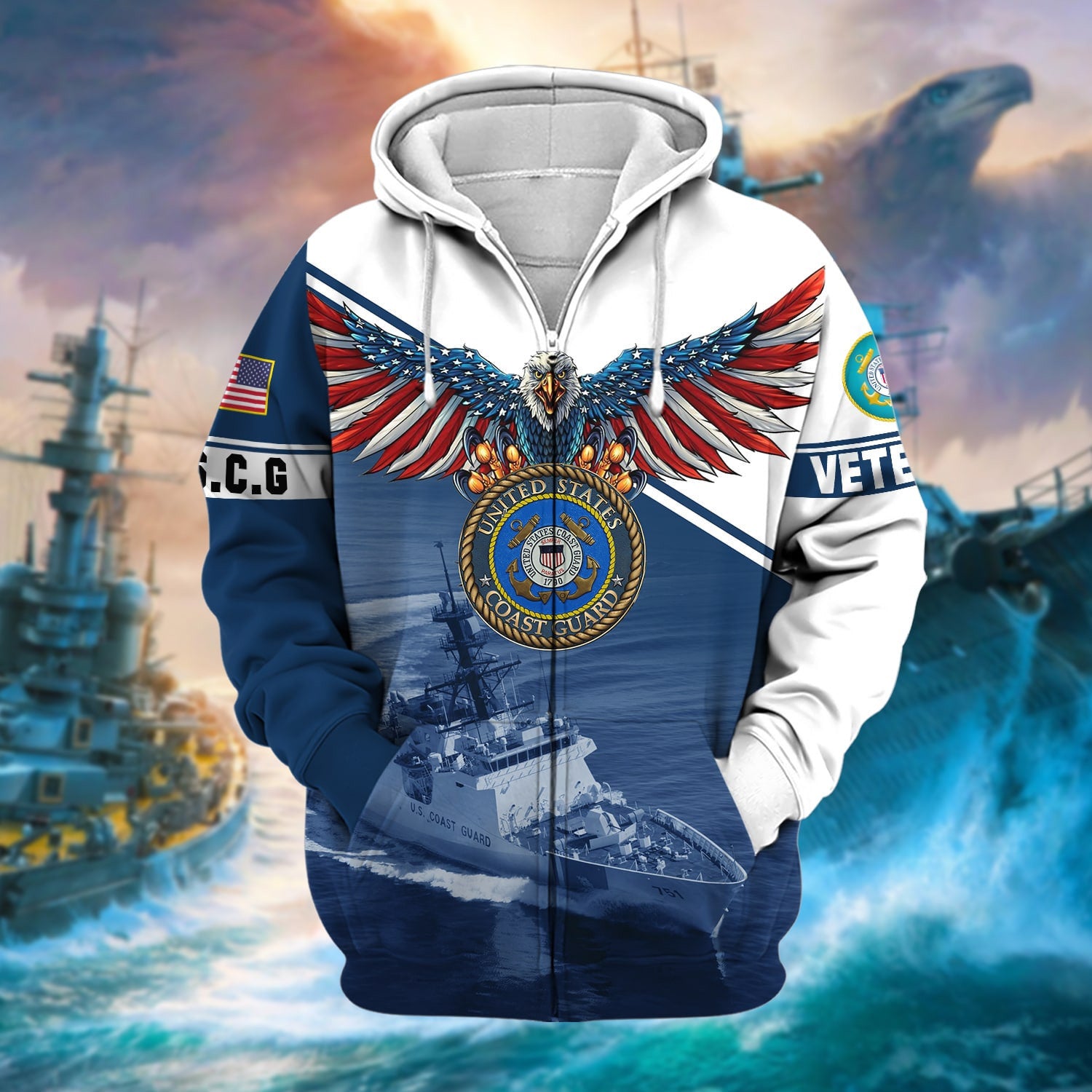 Premium Multiple Services US Veteran Zip Hoodie