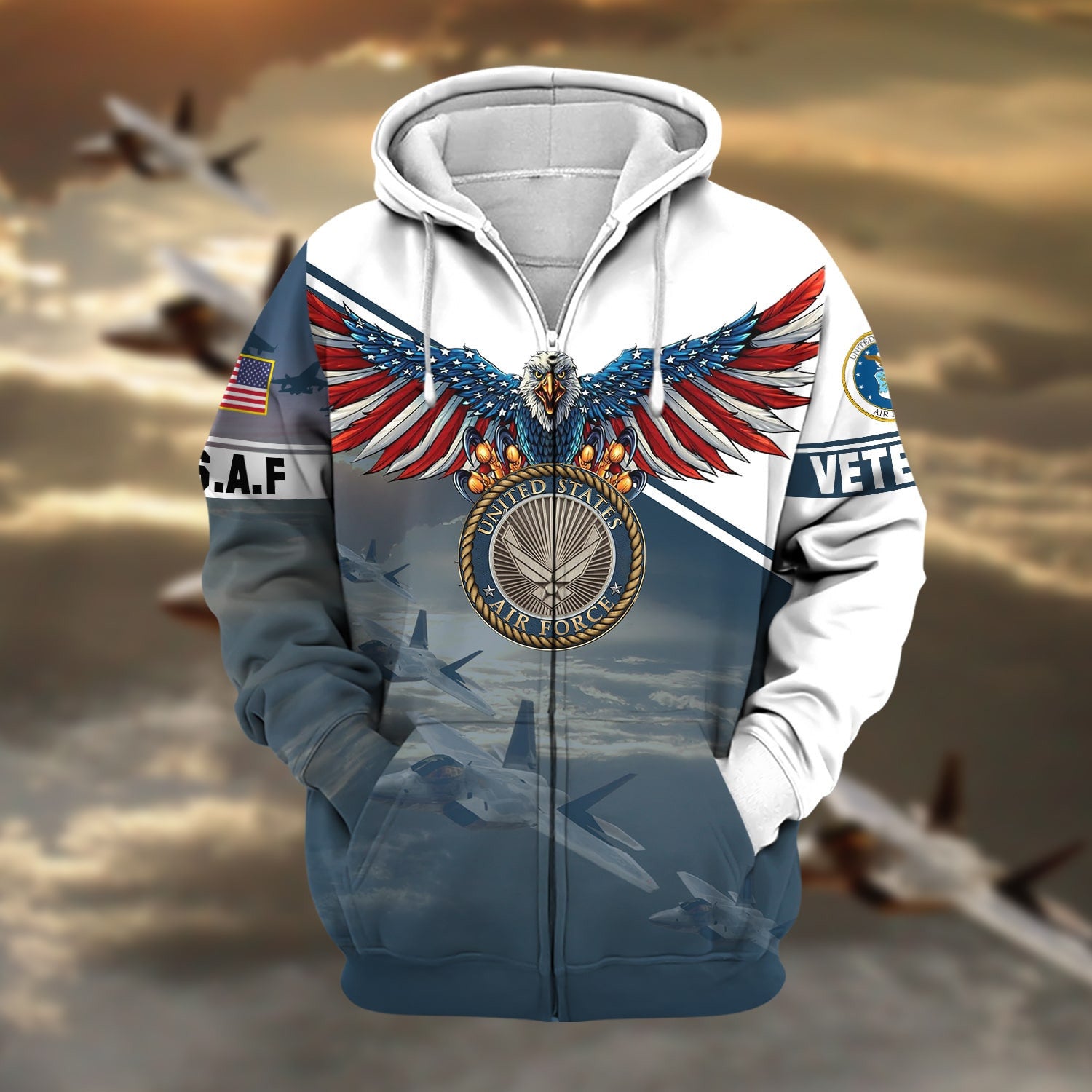 Premium Multiple Services US Veteran Zip Hoodie
